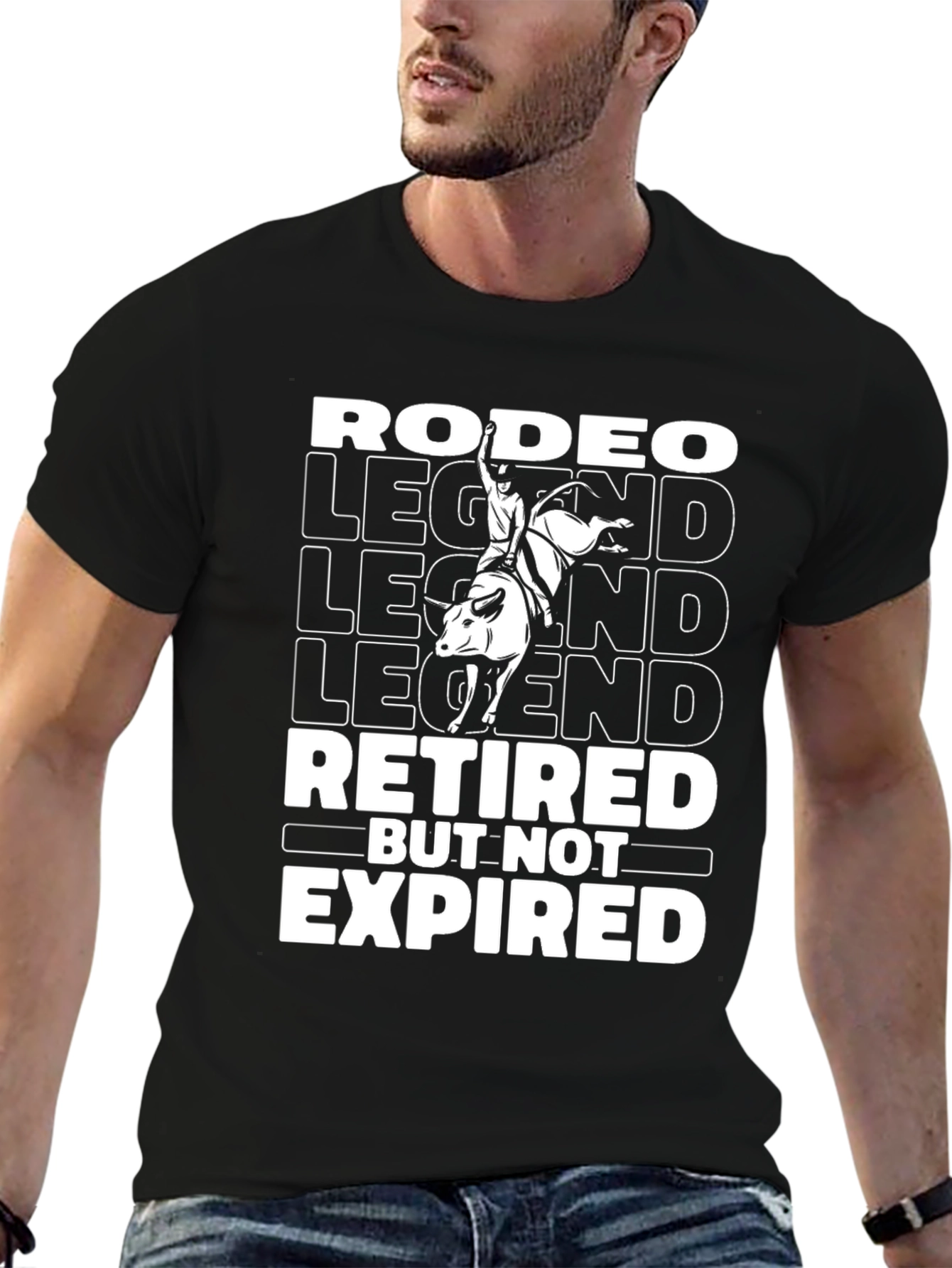 Rodeo Legend Retired But Not Expired Black Graphic T-Shirt