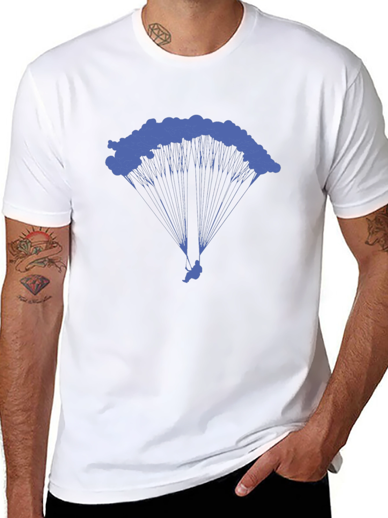 Skydiving Parachute Graphic Tee - Black Cotton T-Shirt