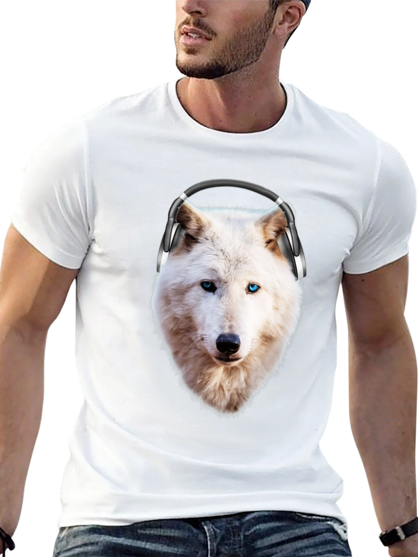 Wolf with Headphones Graphic T-Shirt
