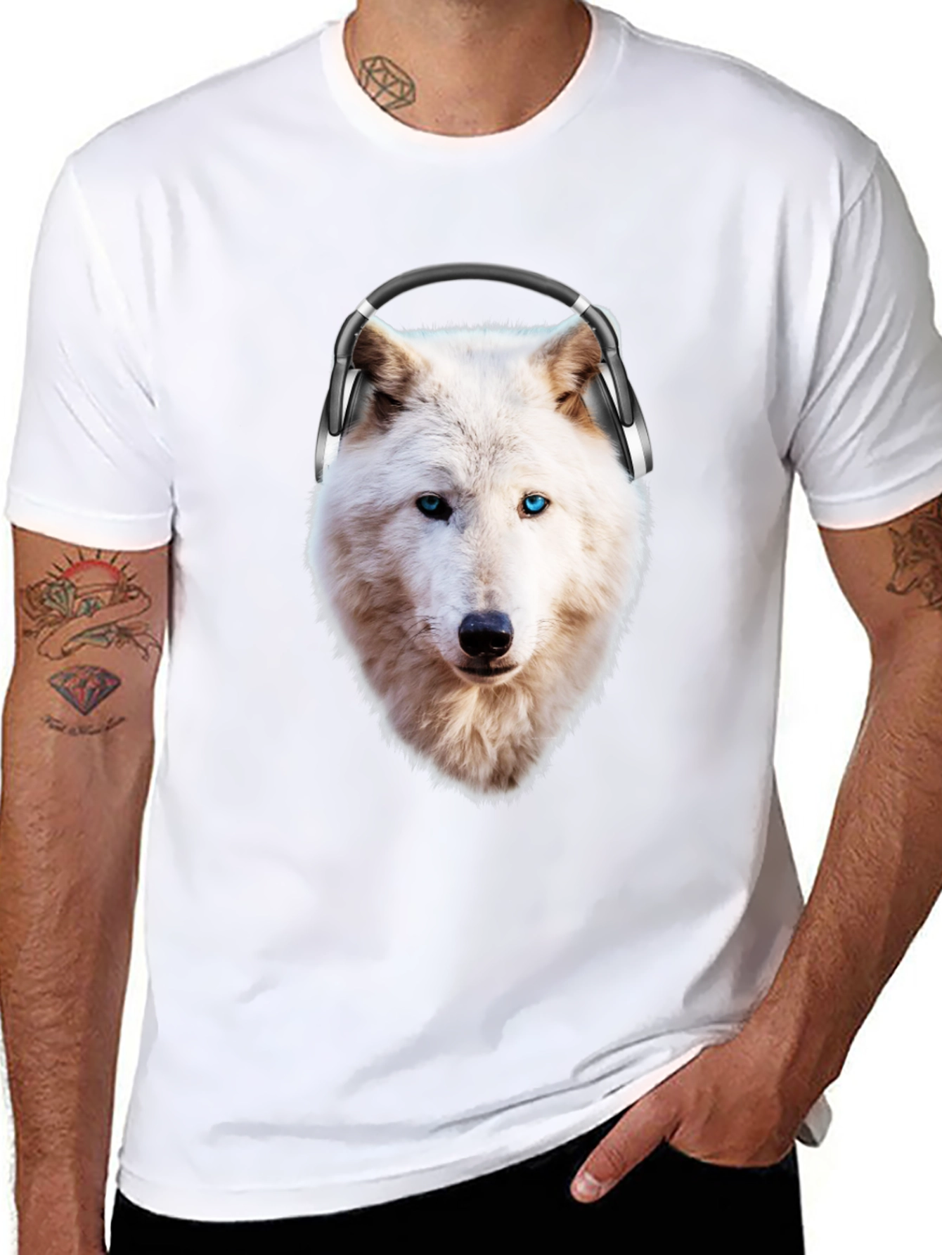 Wolf with Headphones Graphic T-Shirt