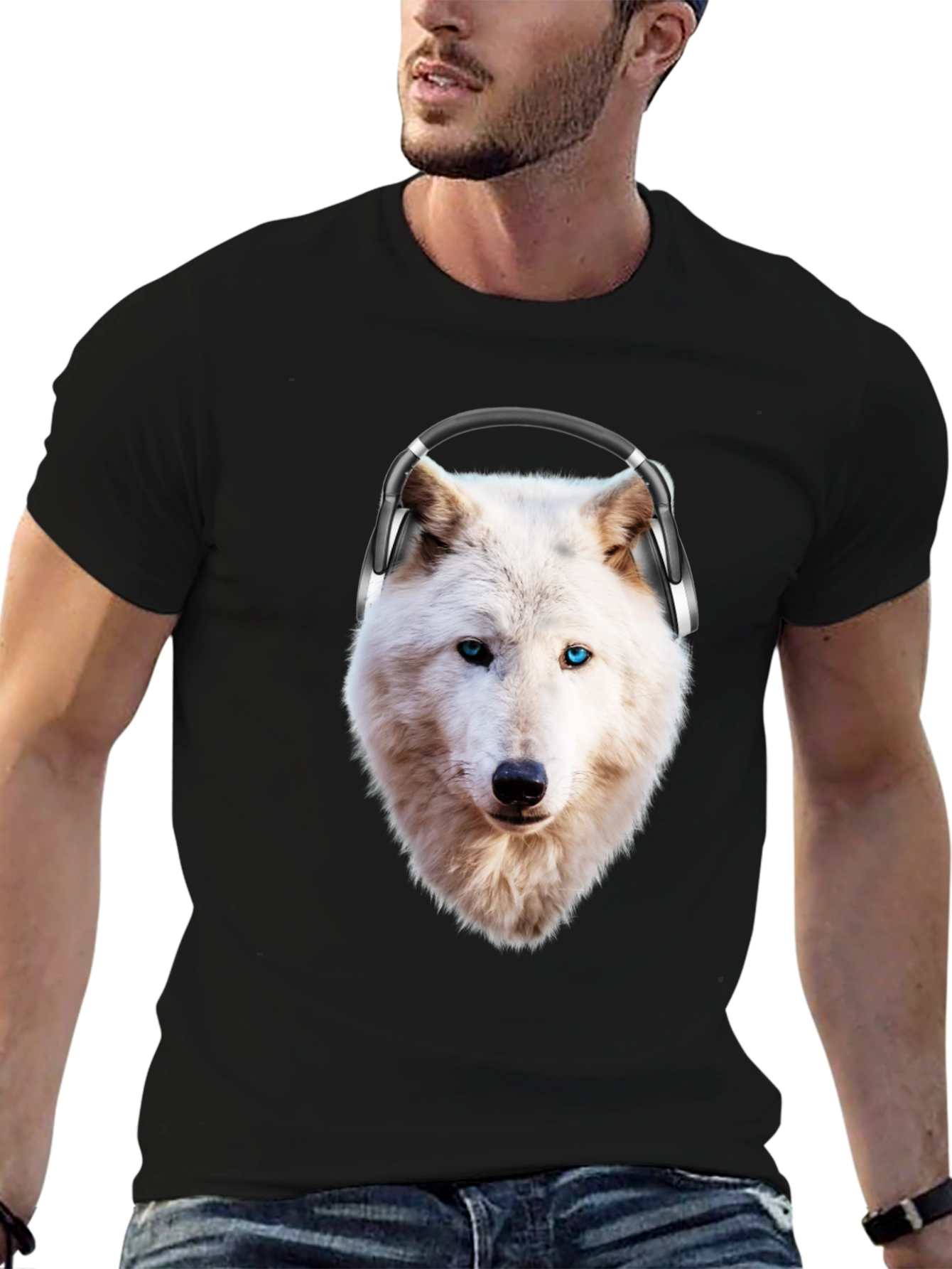 Wolf with Headphones Graphic T-Shirt