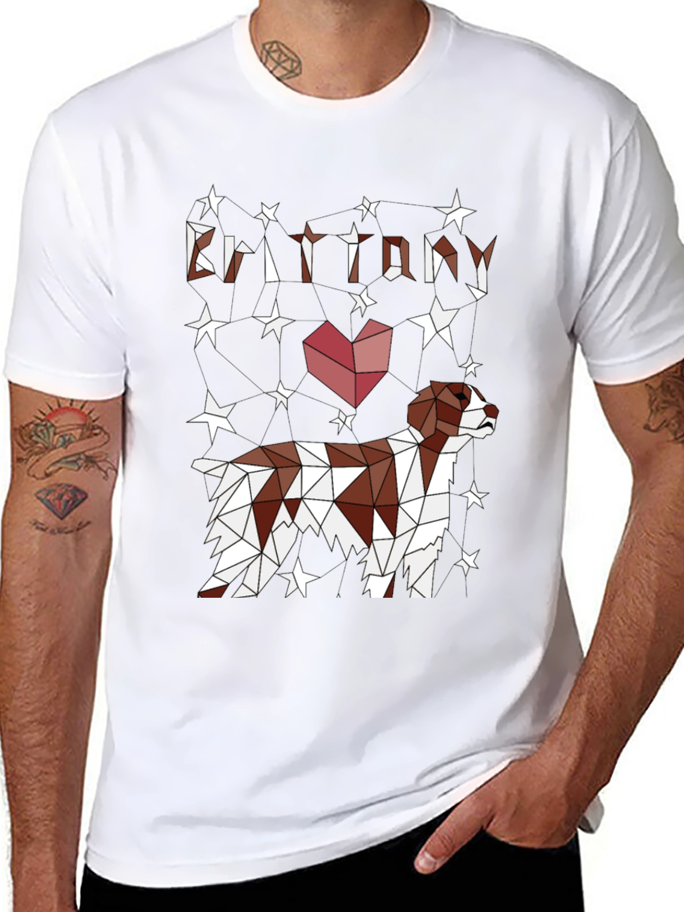 Brittany Dog Lover T-Shirt - Geometric Star Design