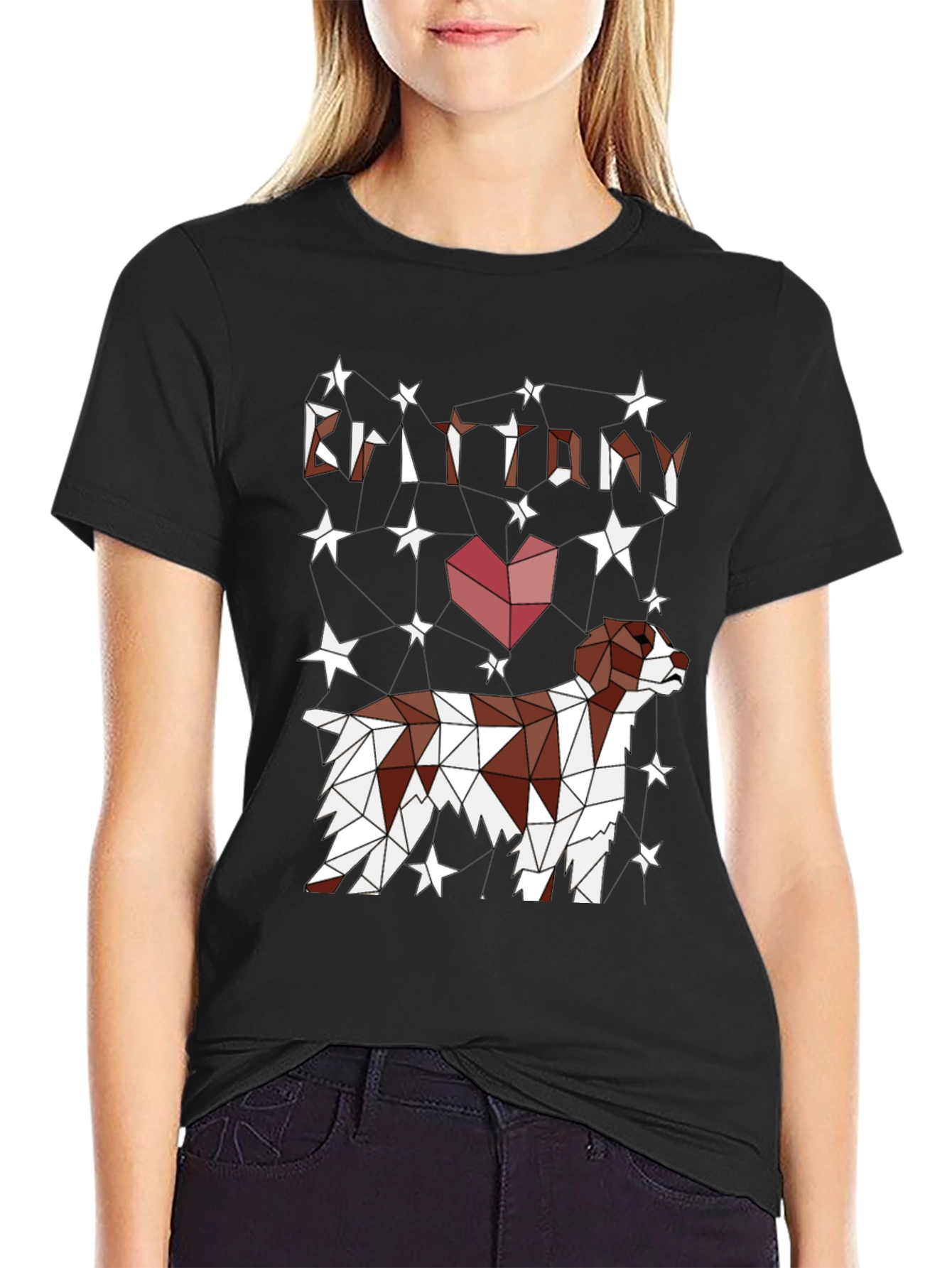 Brittany Dog Lover T-Shirt - Geometric Star Design