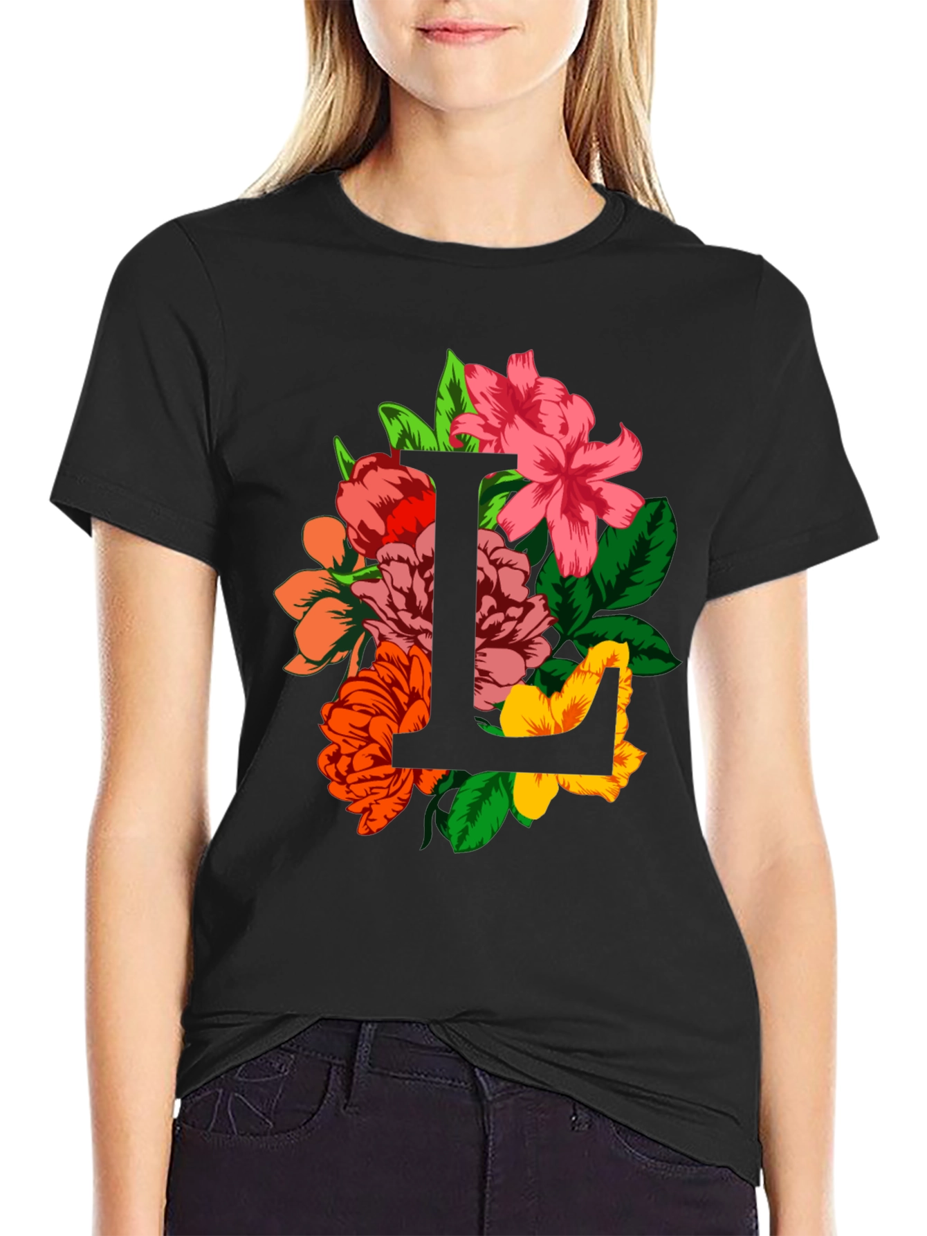 Floral Letter L Graphic T-Shirt