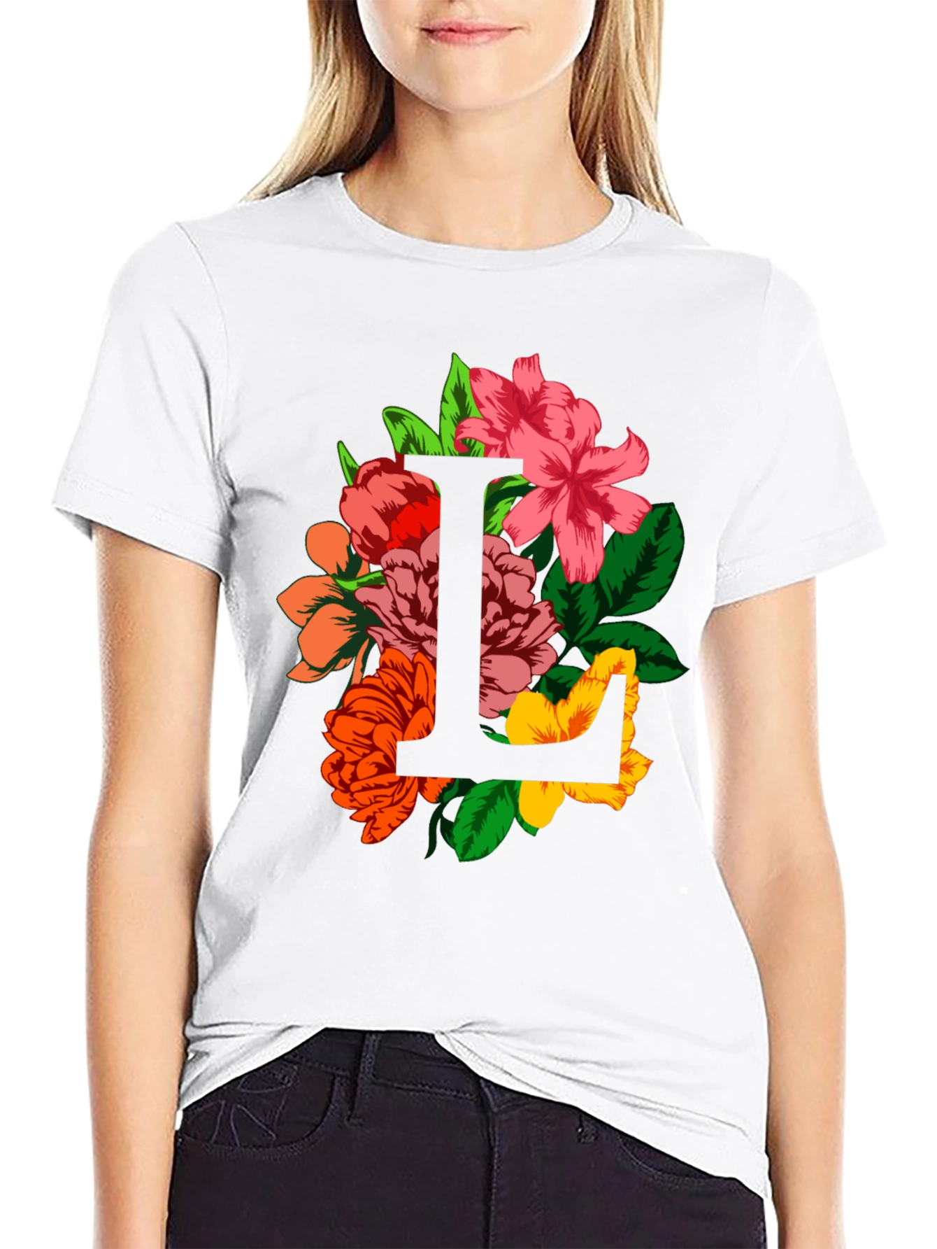 Floral Letter L Graphic T-Shirt