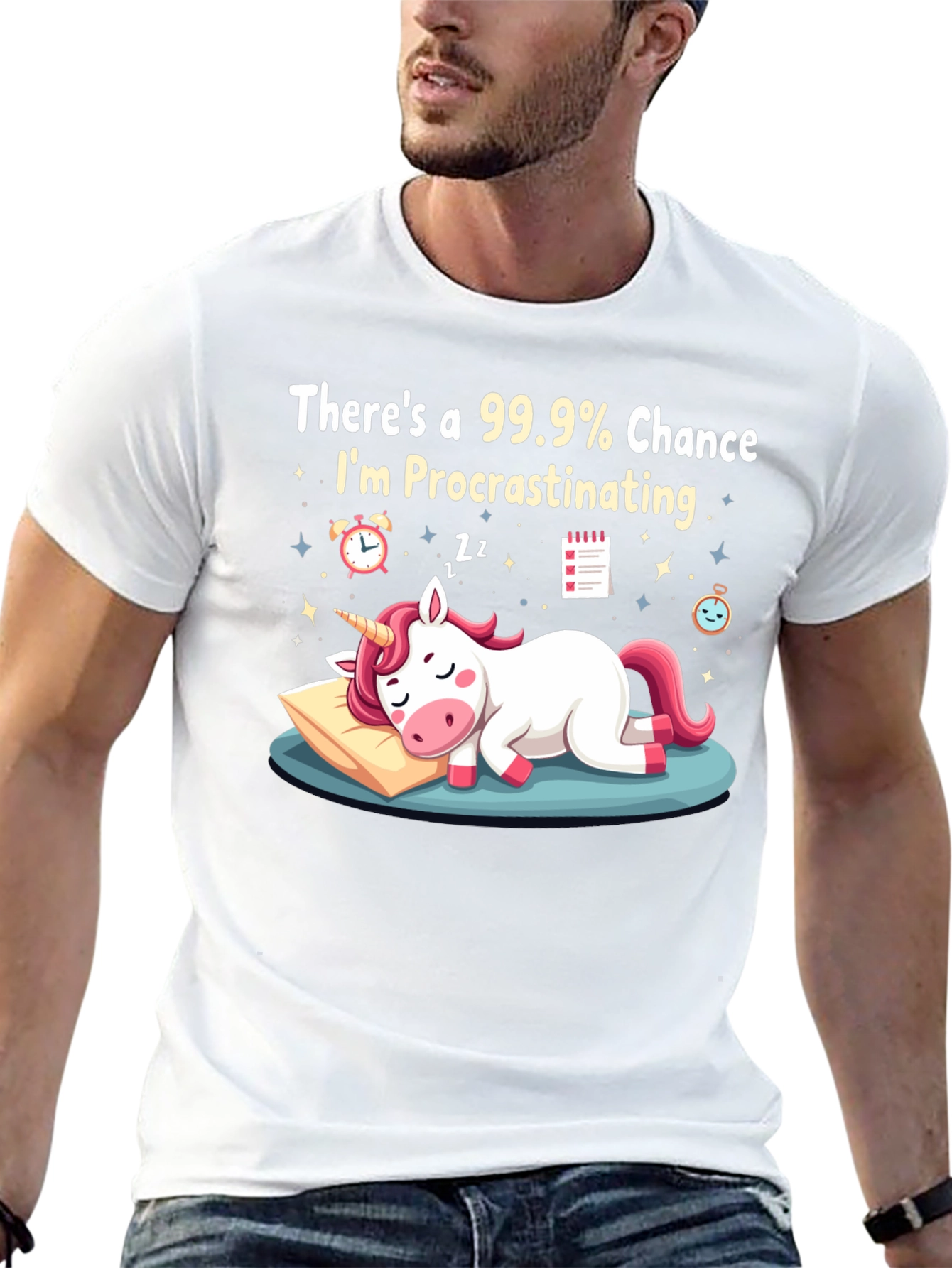 Procrastinating Unicorn Graphic T-Shirt - Black