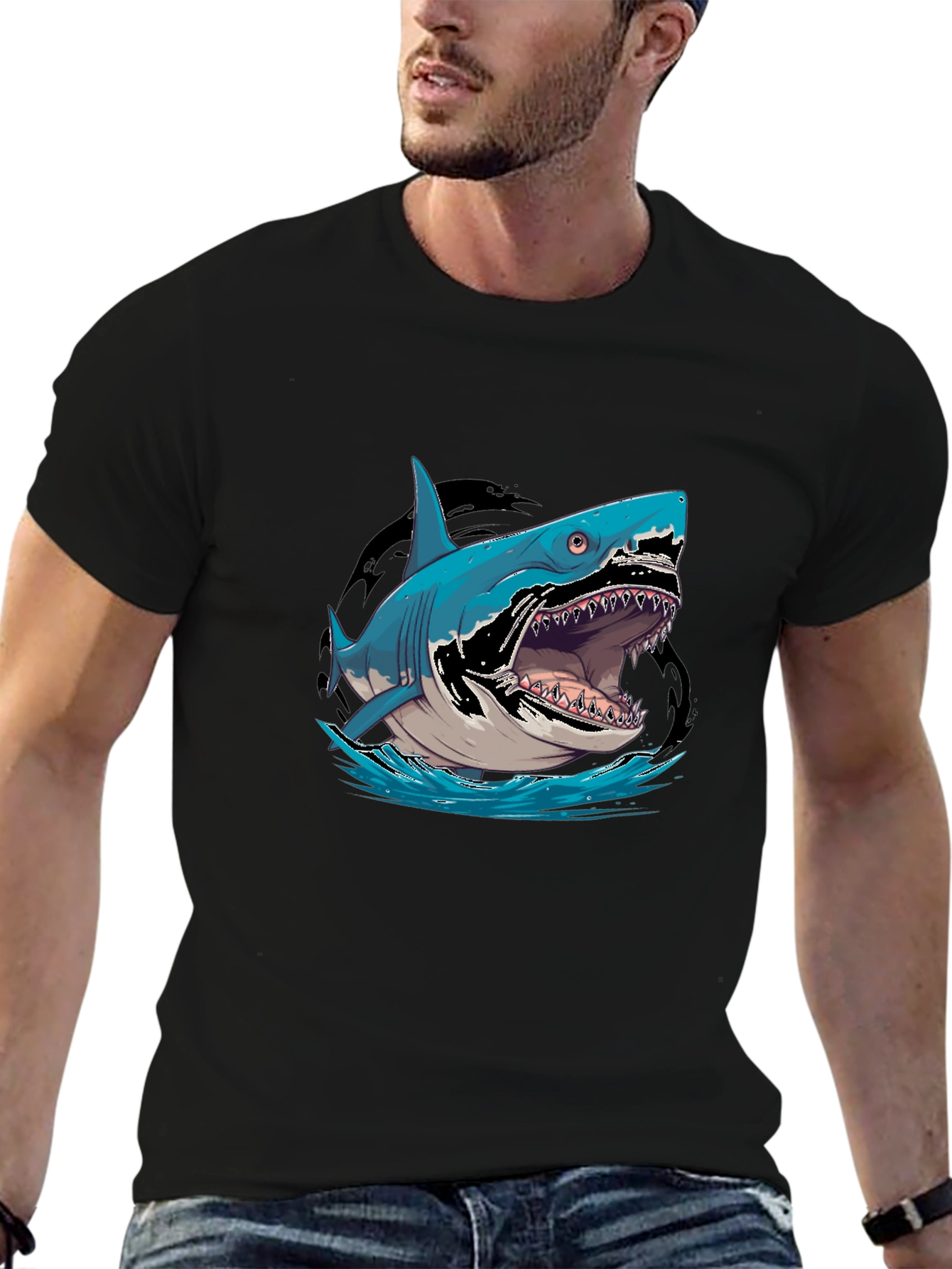 Shark Graphic Tee - Mens Black T-Shirt