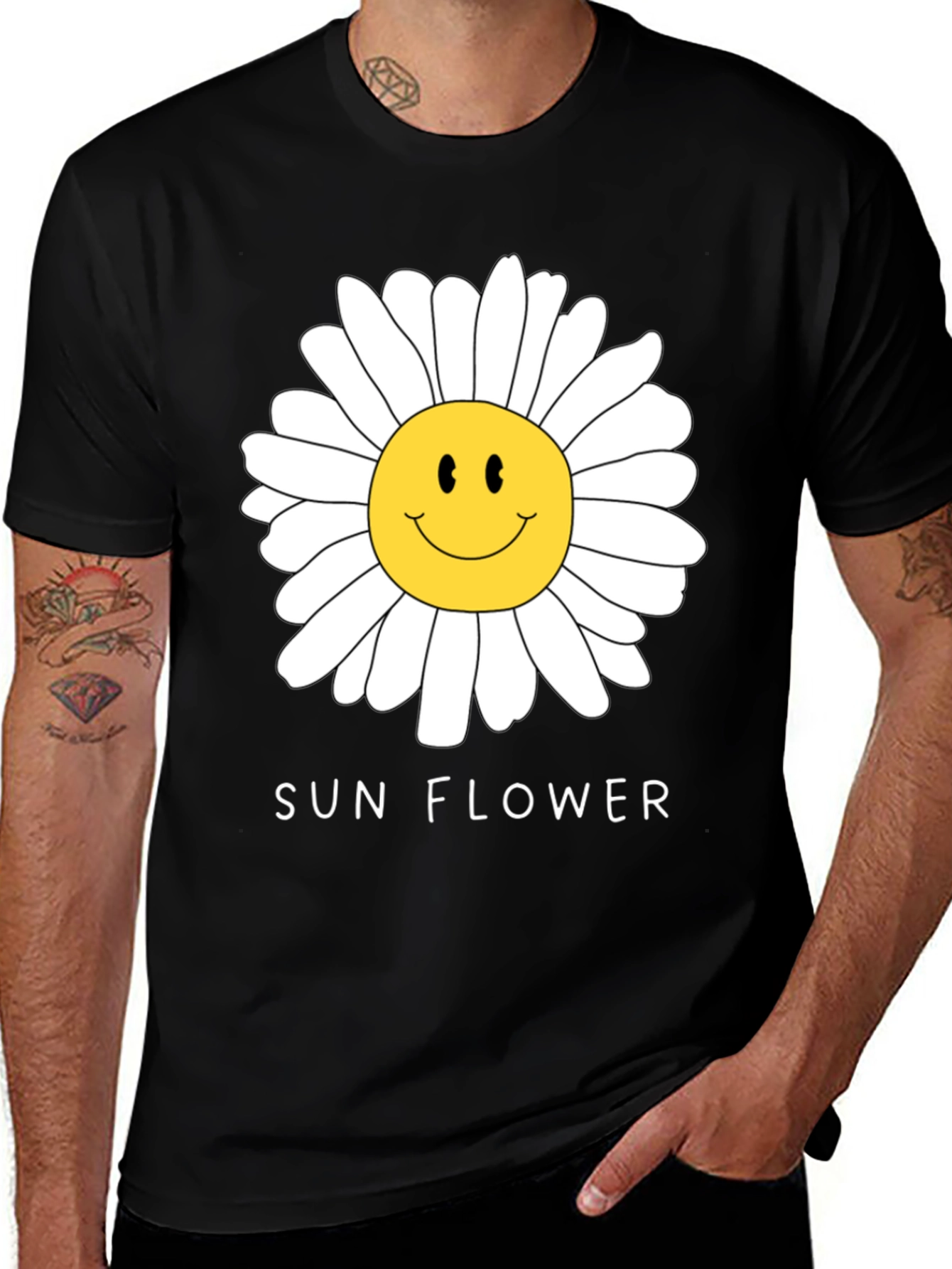 Black Sunflower Smile Graphic Tee