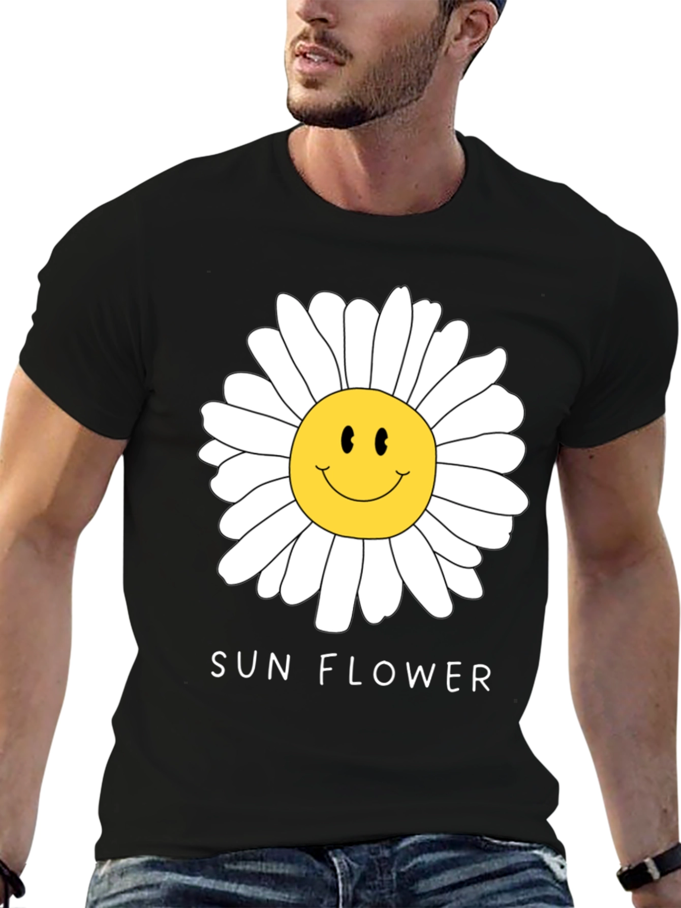 Black Sunflower Smile Graphic Tee
