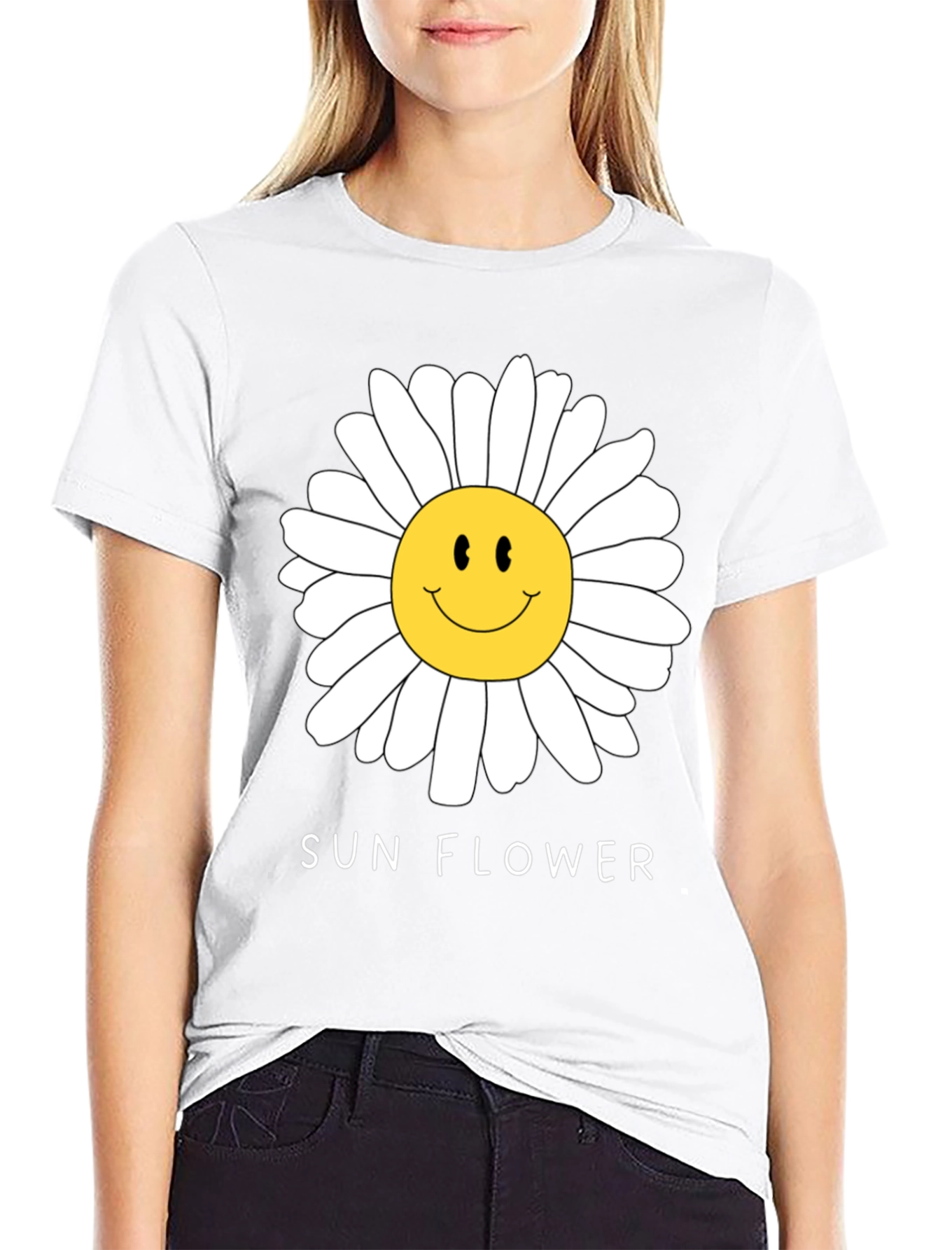 Black Sunflower Smile Graphic Tee