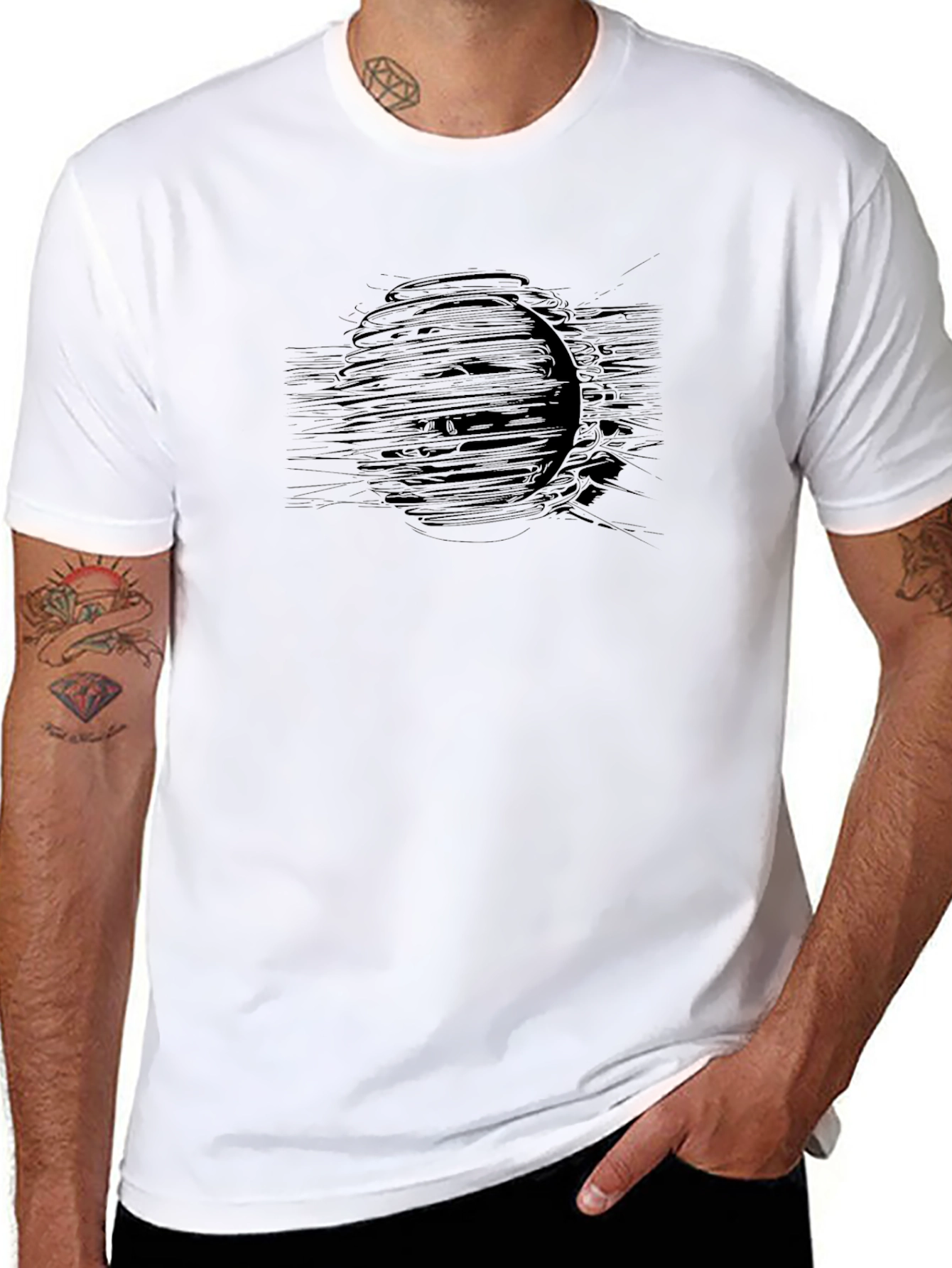 Abstract Graphic Black Crew Neck T-Shirt
