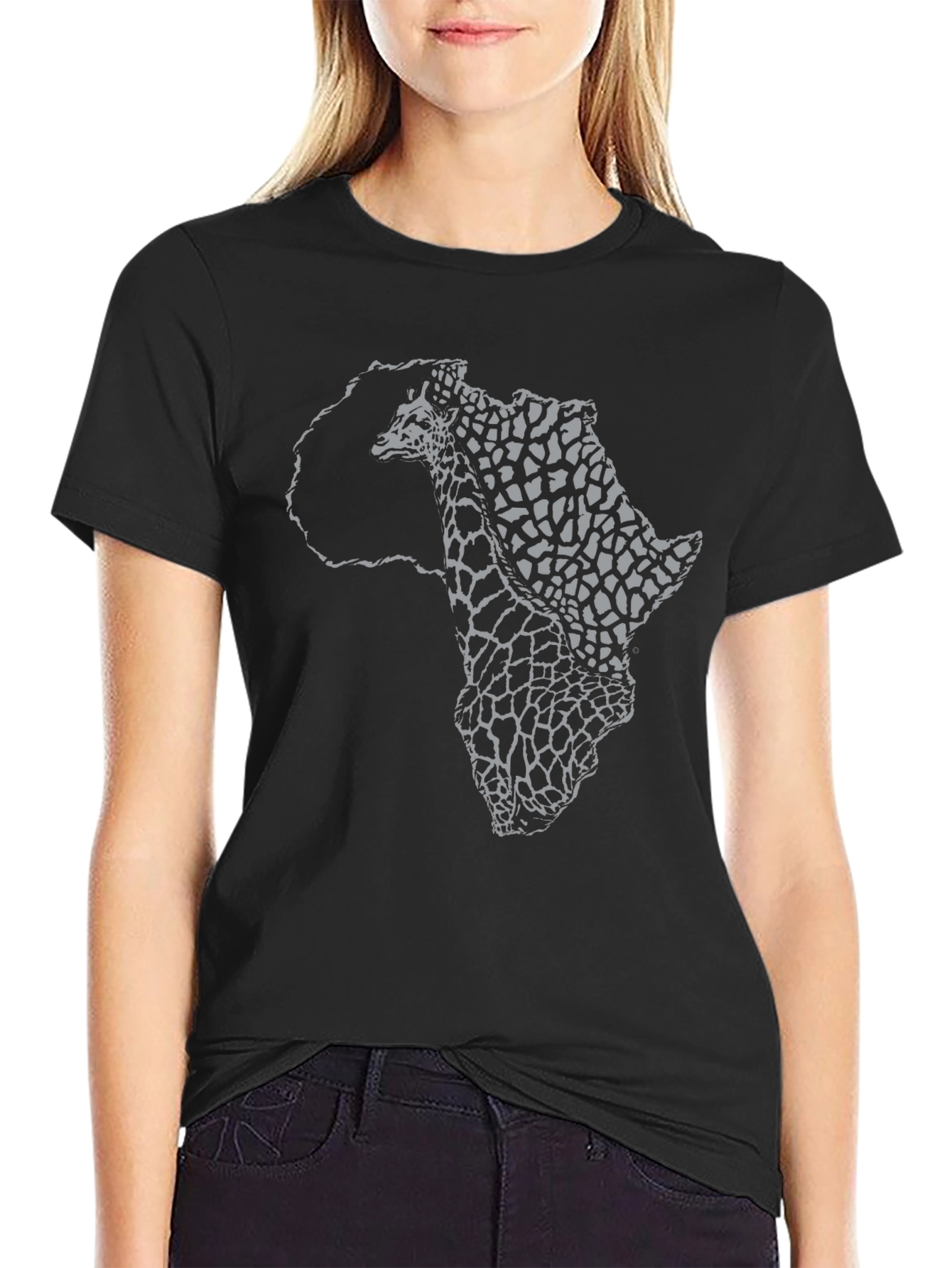 Africa Giraffe Print Black T-Shirt