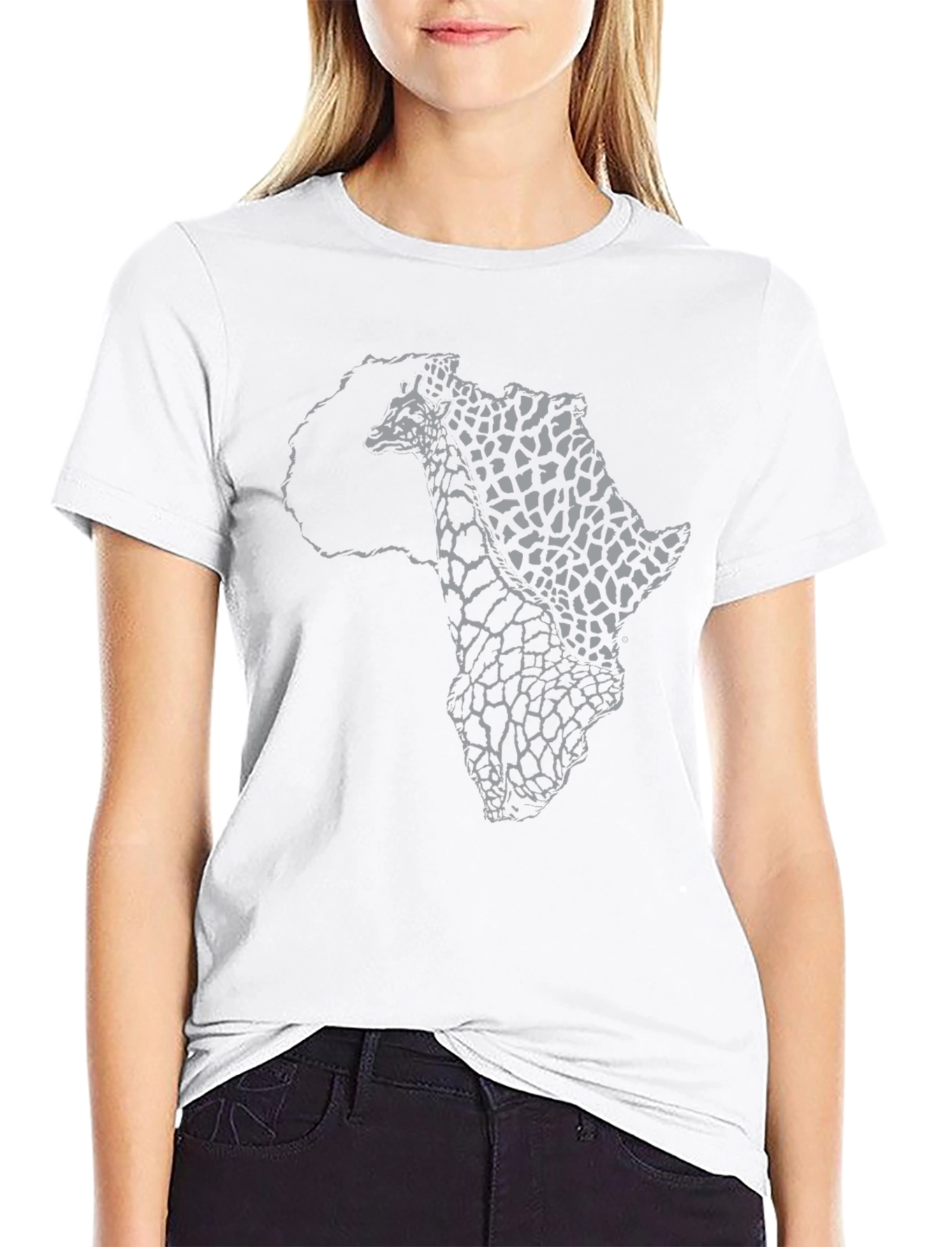 Africa Giraffe Print Black T-Shirt