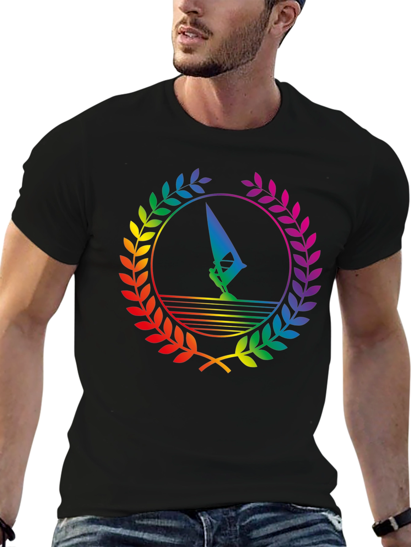 Rainbow Windsurfer Black T-Shirt