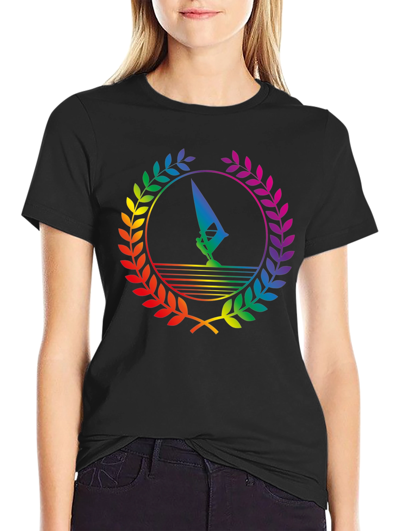 Rainbow Windsurfer Black T-Shirt
