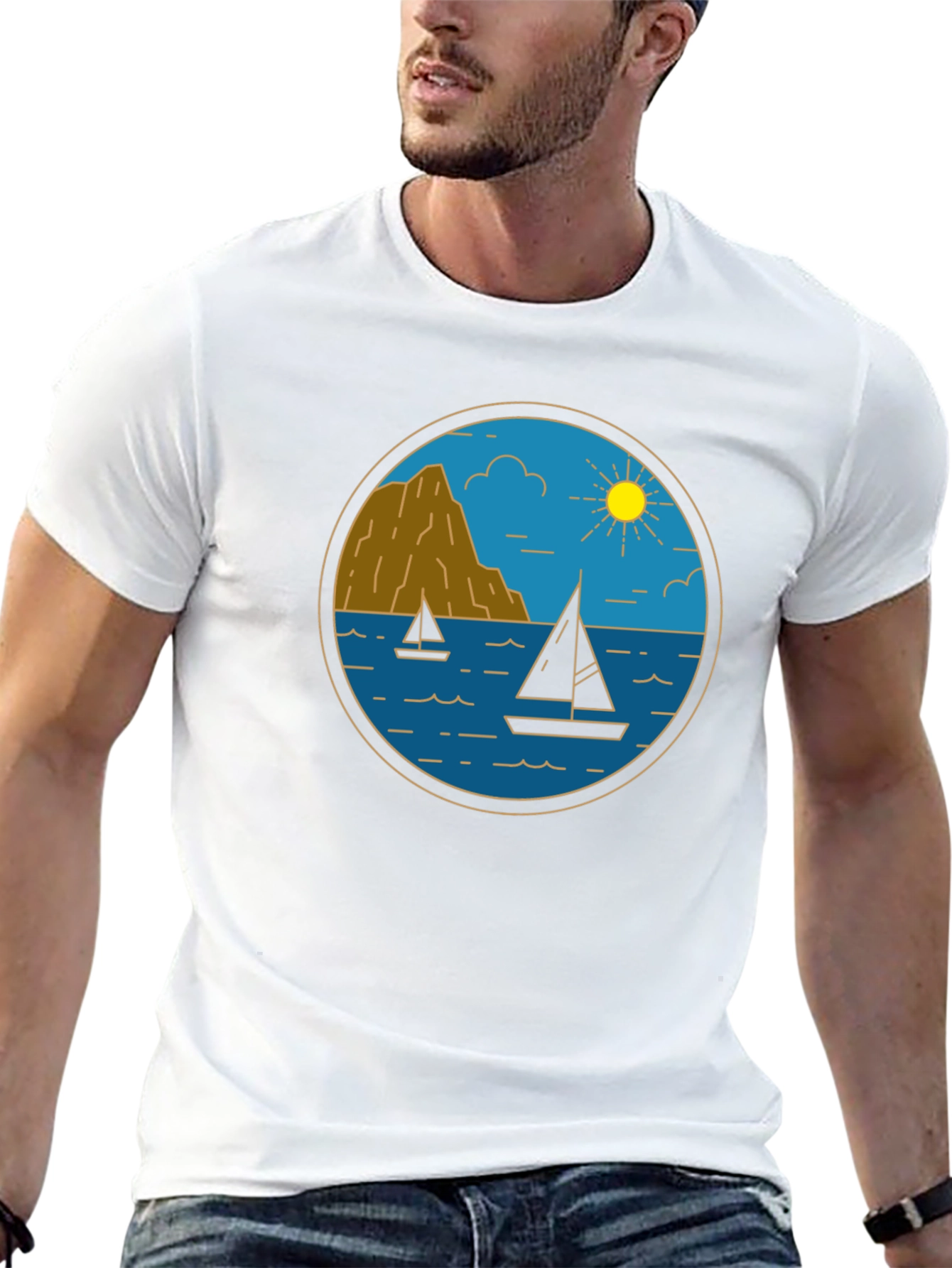 Nautical Sailboat Graphic Tee - Black Cotton T-Shirt