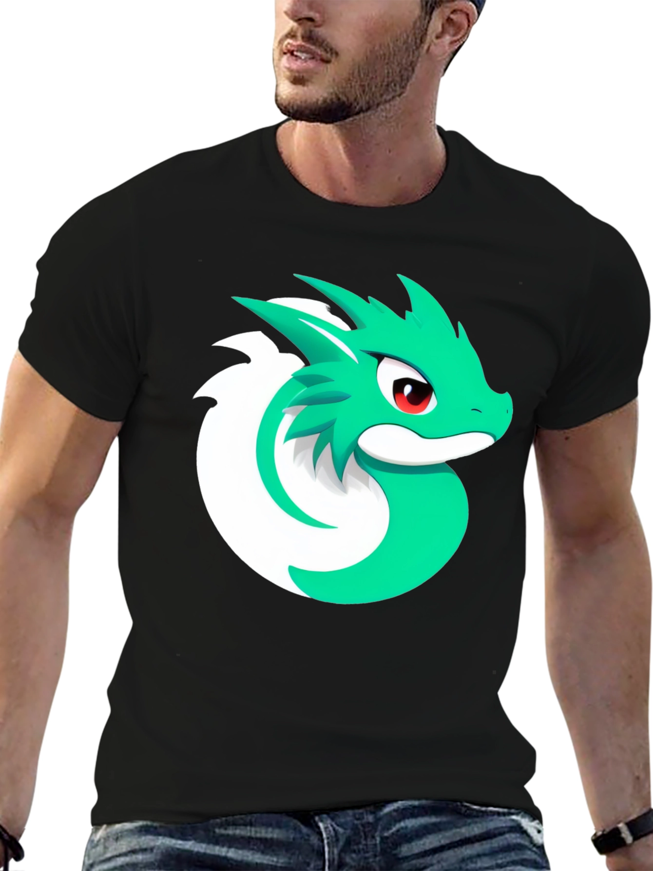 Cool Dragon Graphic Tee - Black Cotton Blend T-Shirt