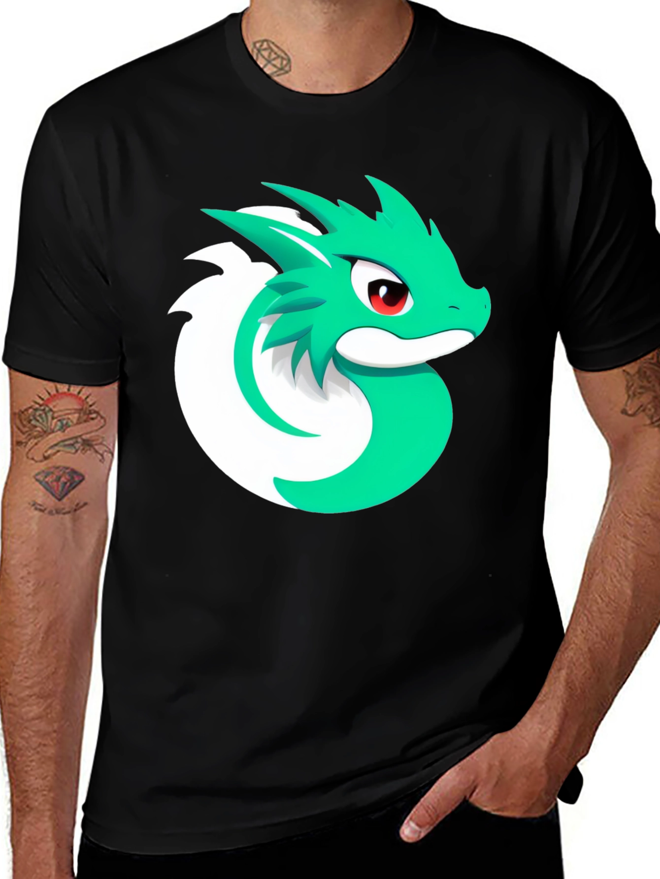Cool Dragon Graphic Tee - Black Cotton Blend T-Shirt