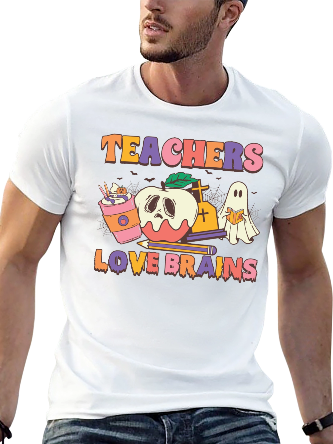 Teachers Love Brains Halloween Graphic Tee
