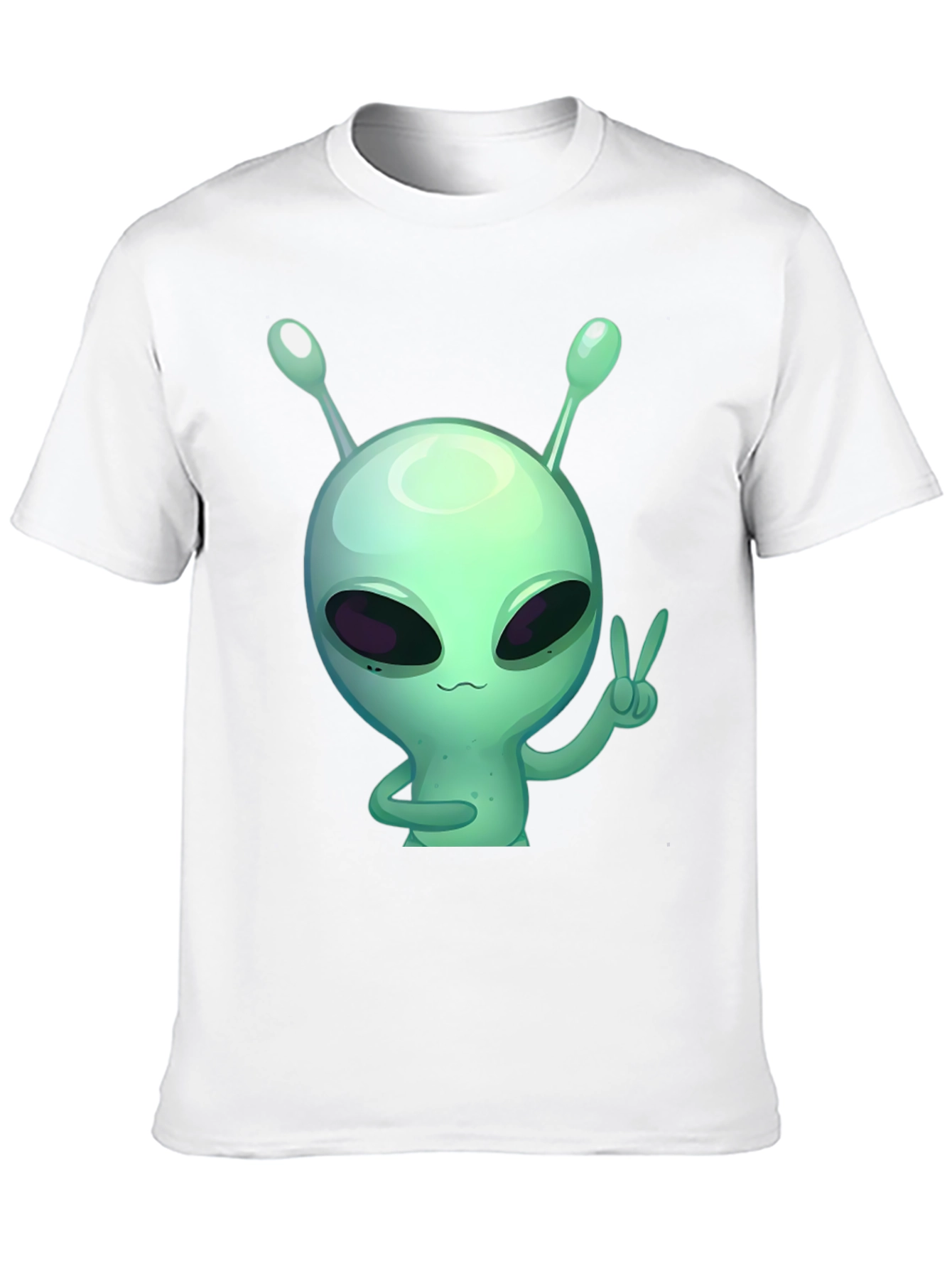 Alien Peace Sign Graphic Tee - Black Cotton T-Shirt