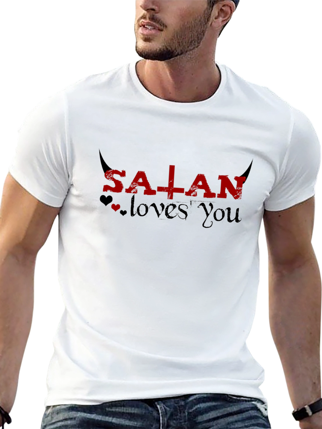 Satan Loves You Graphic Tee - Black Unisex T-Shirt
