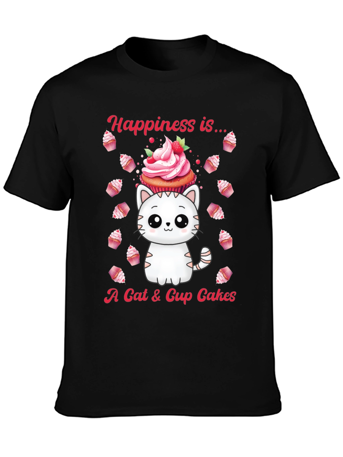 Cat & Cupcake Graphic Tee - Happiness Is...