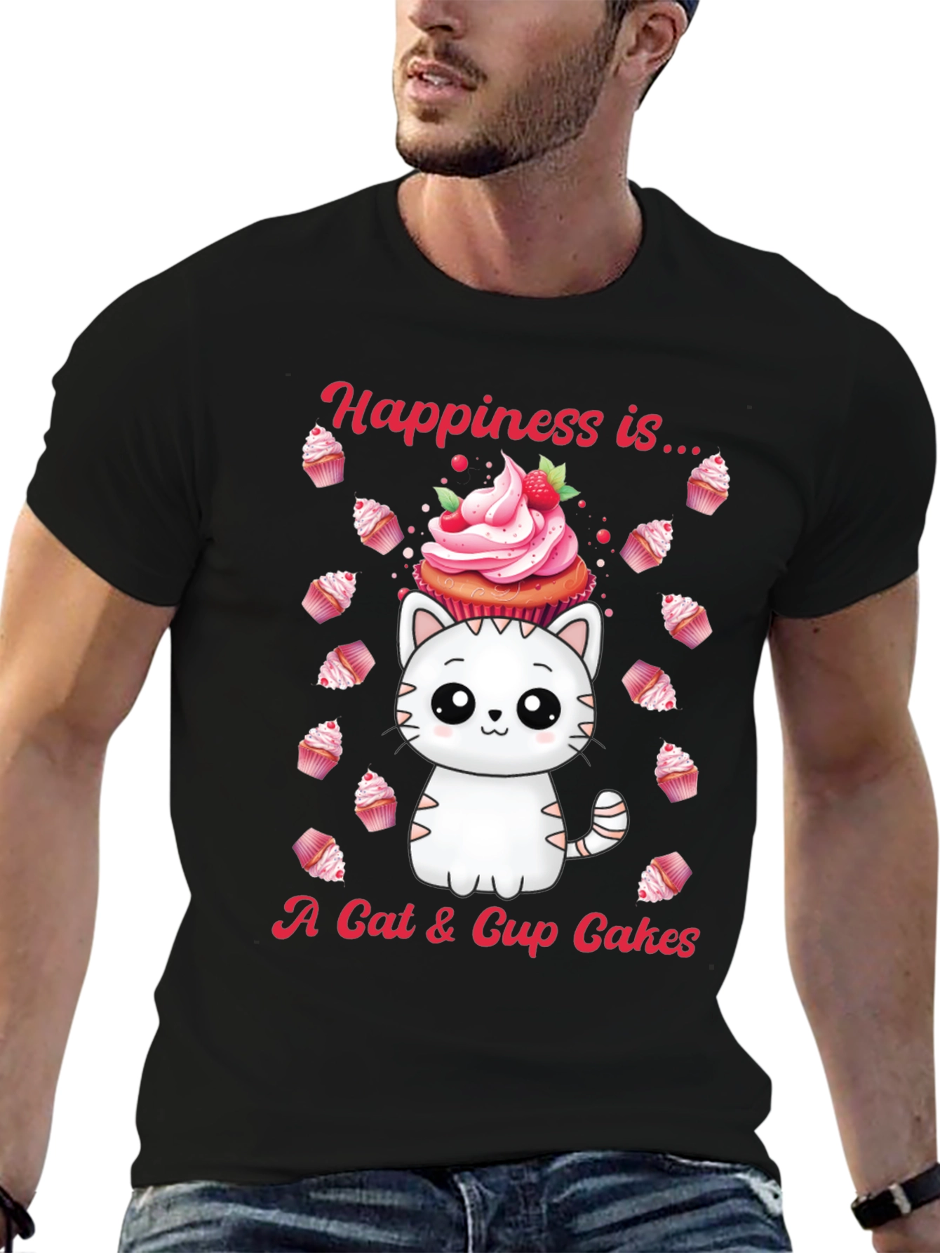 Cat & Cupcake Graphic Tee - Happiness Is...