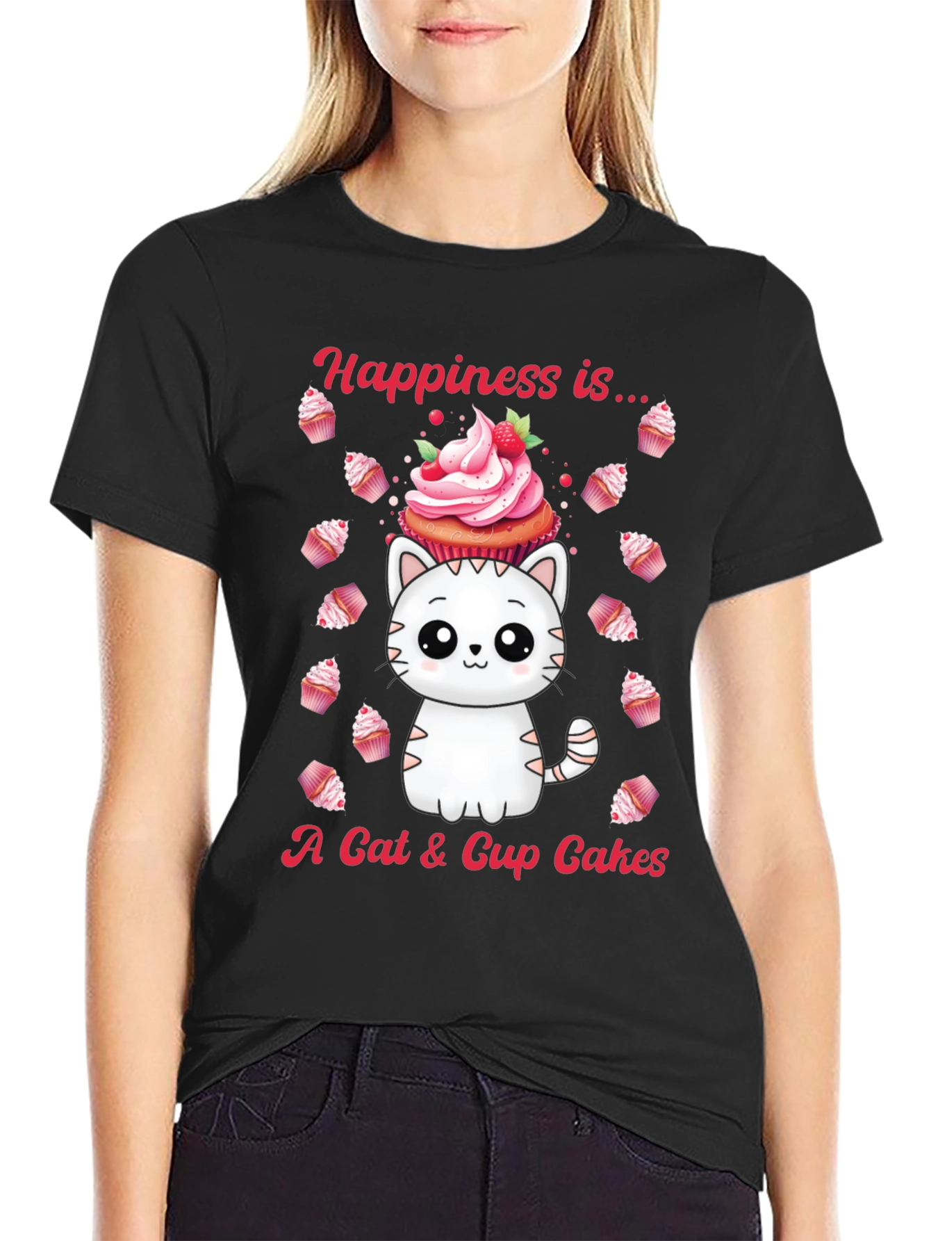 Cat & Cupcake Graphic Tee - Happiness Is...