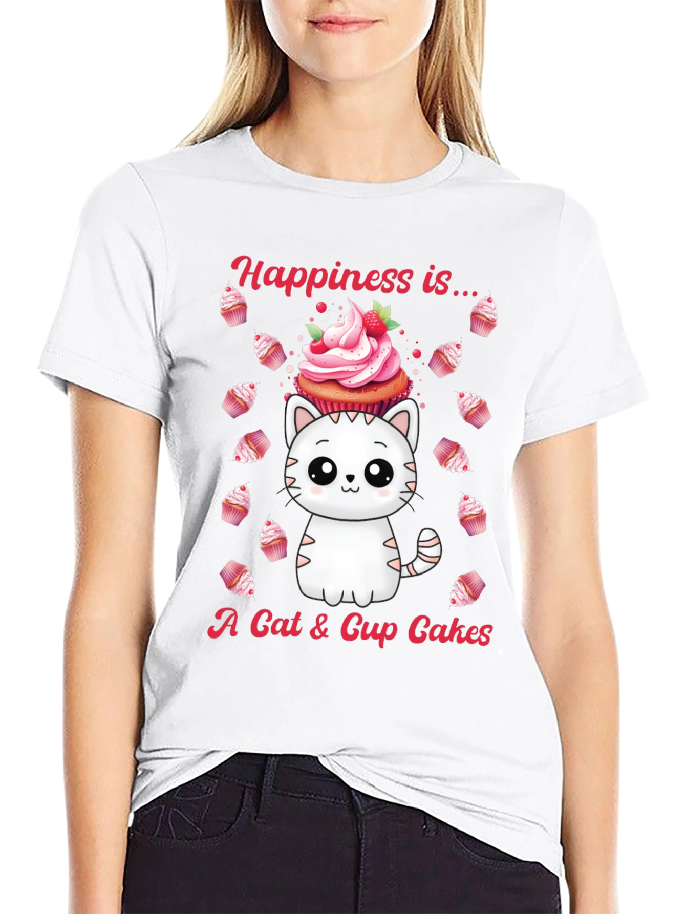 Cat & Cupcake Graphic Tee - Happiness Is...