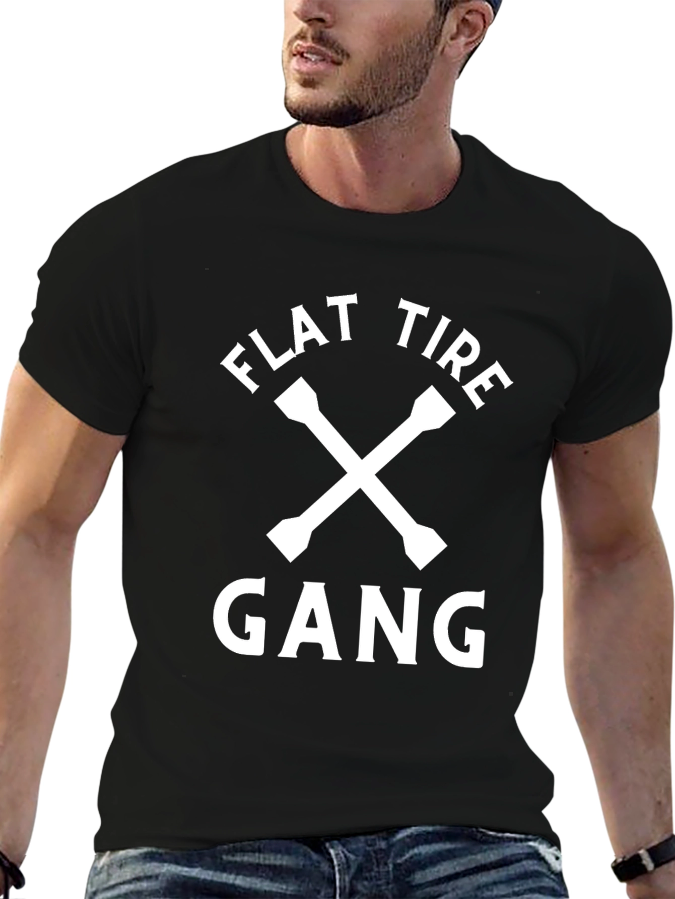 Flat Tire Gang Graphic Tee - Black Cotton T-Shirt