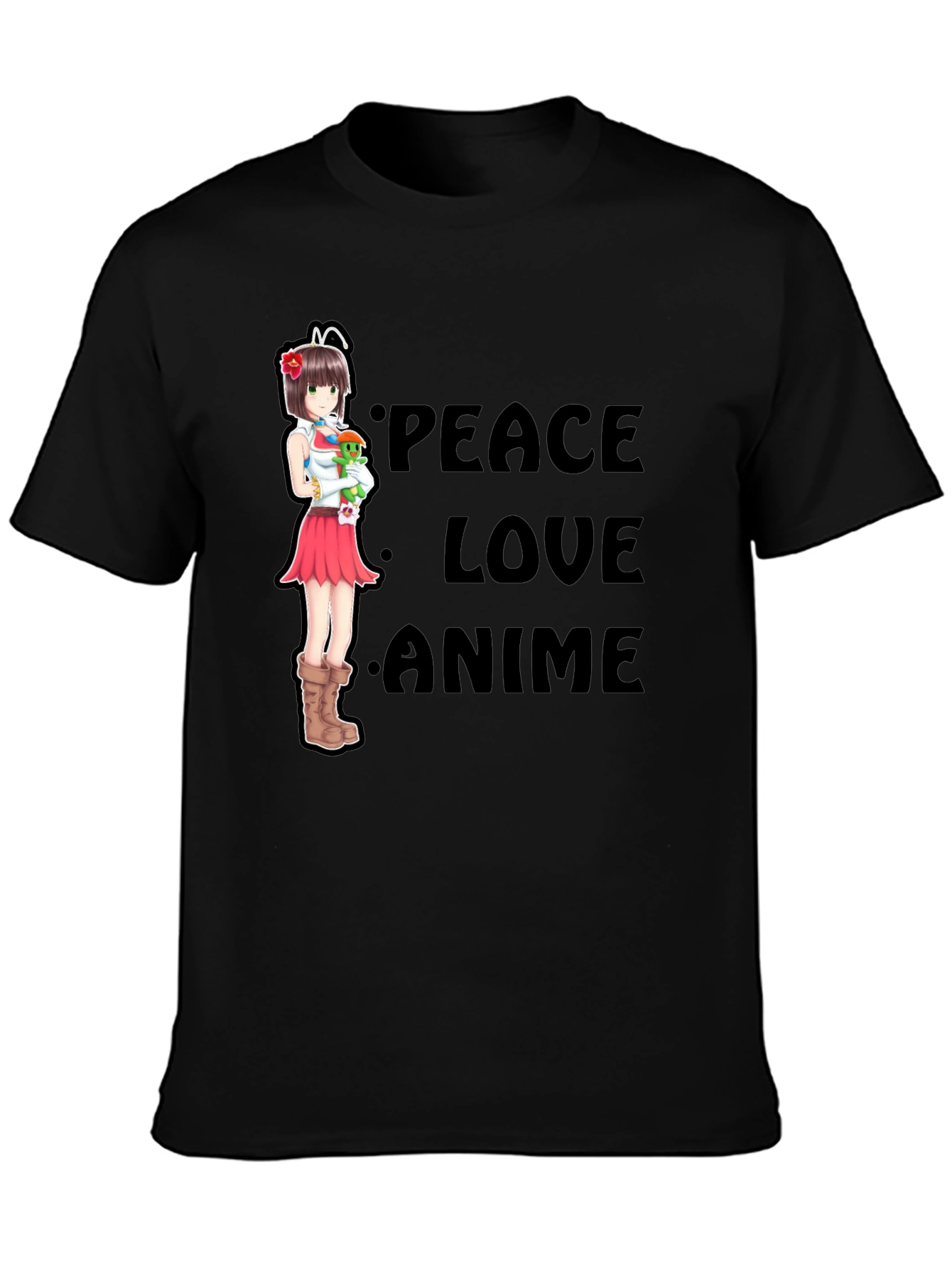 Peace Love Anime Black T-Shirt