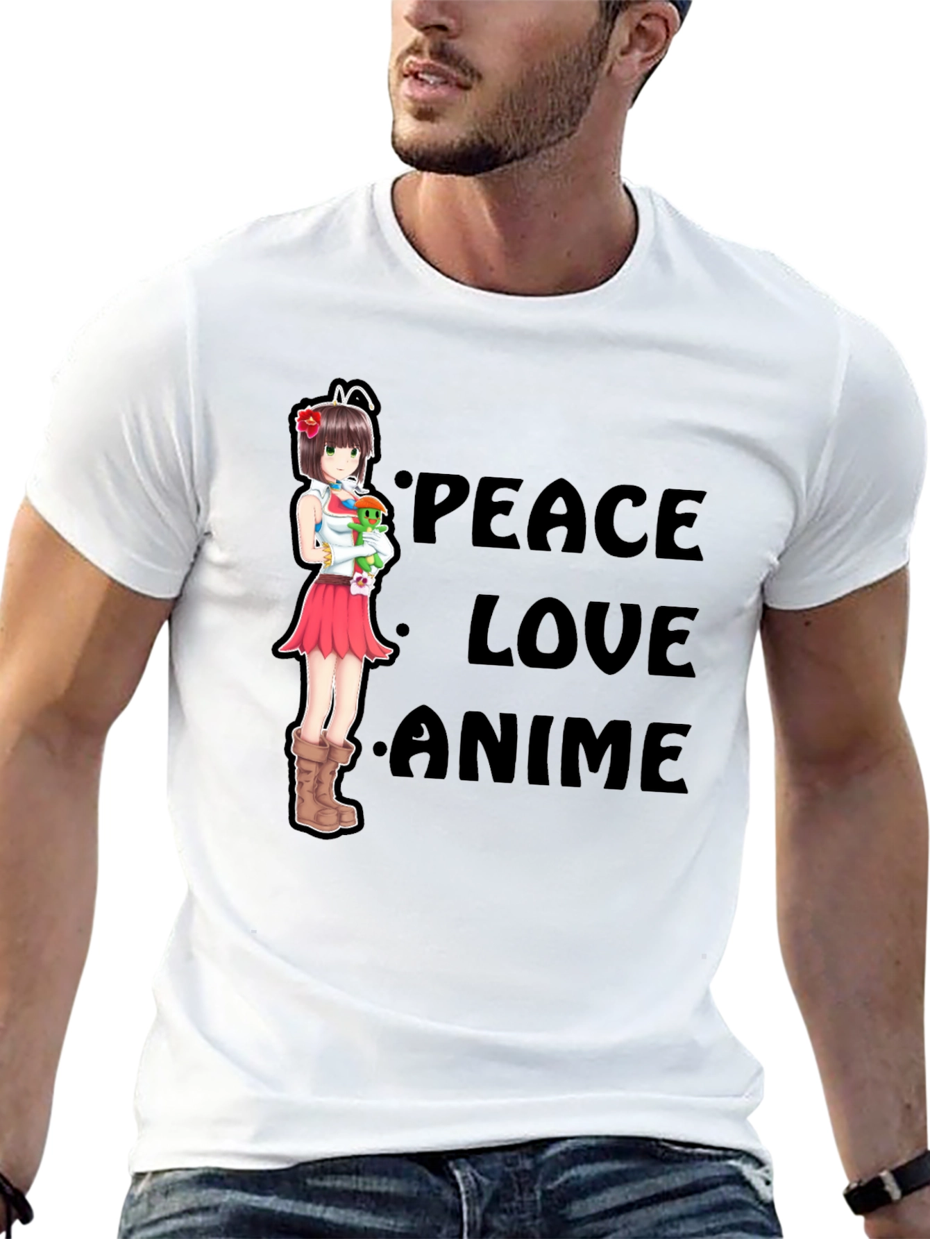 Peace Love Anime Black T-Shirt