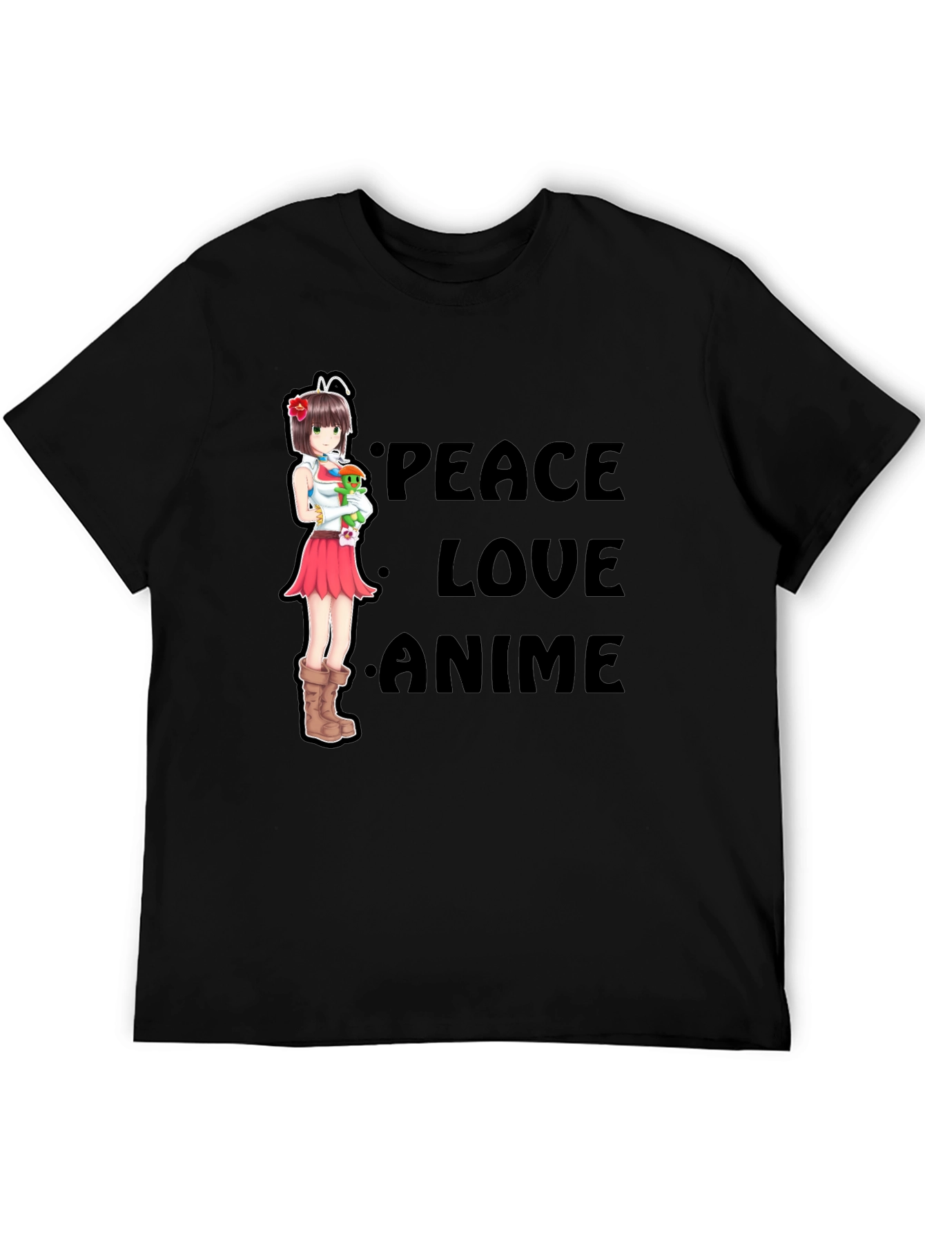 Peace Love Anime Black T-Shirt