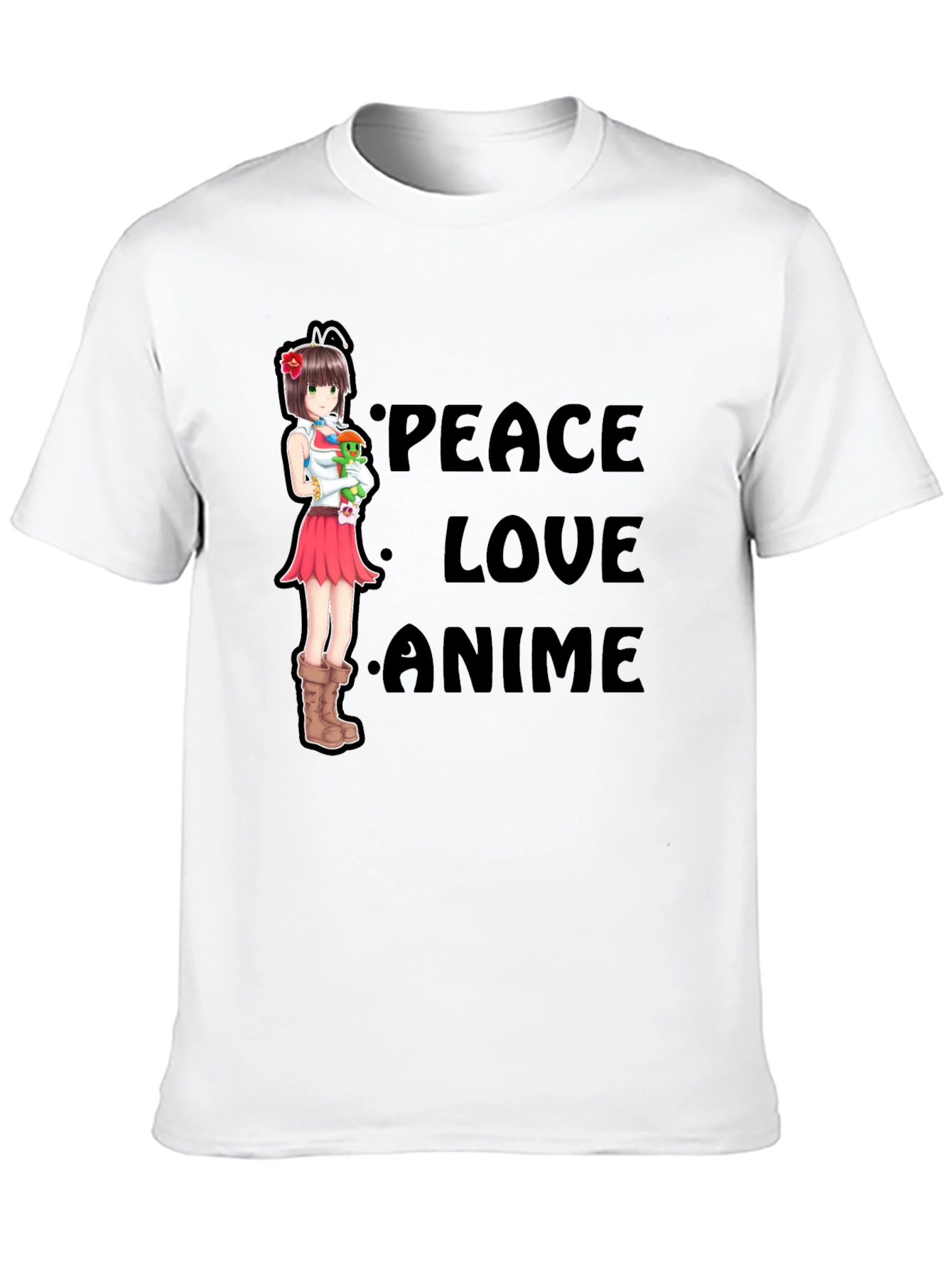 Peace Love Anime Black T-Shirt