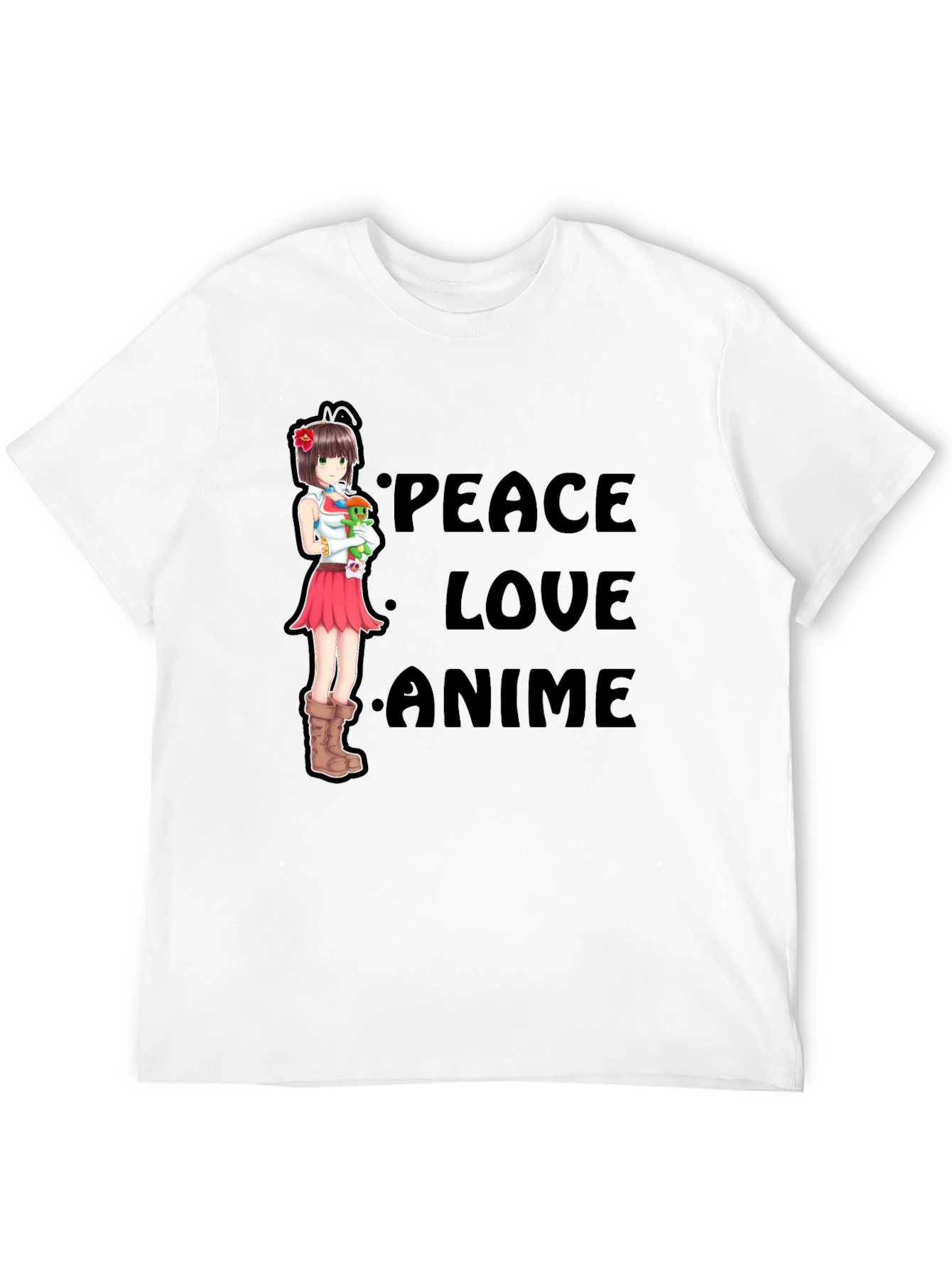 Peace Love Anime Black T-Shirt