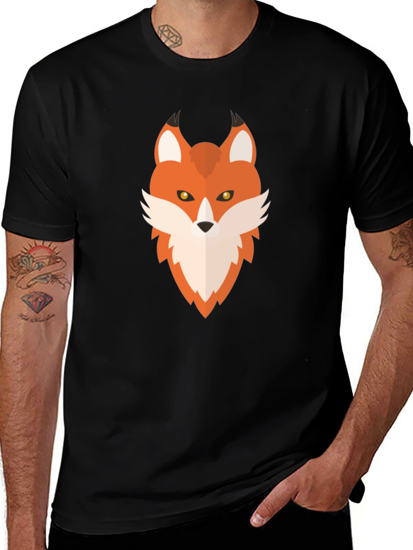 Geometric Fox Graphic Tee - Mens Black T-Shirt