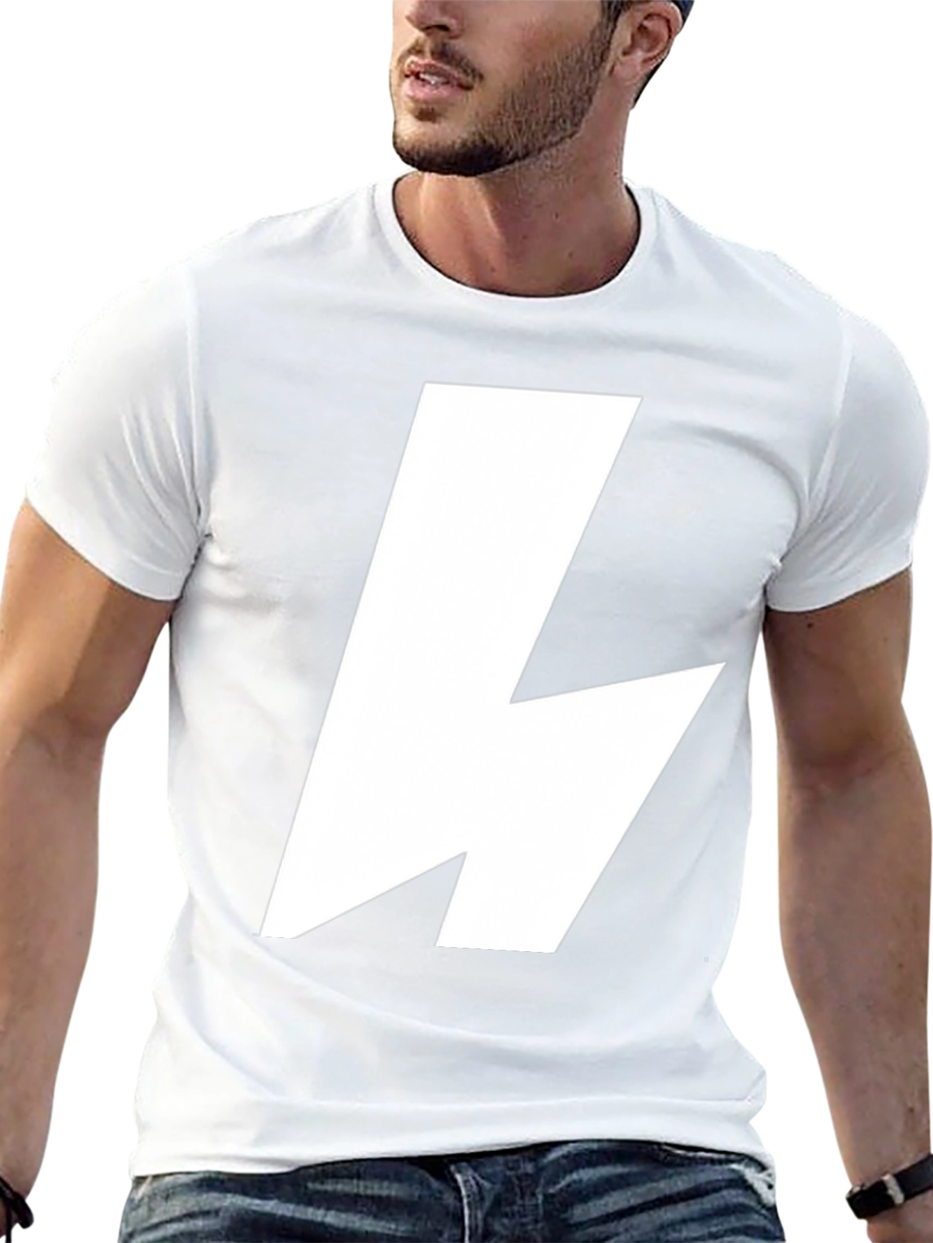 Black T-Shirt with Bold White Lightning Bolt Graphic