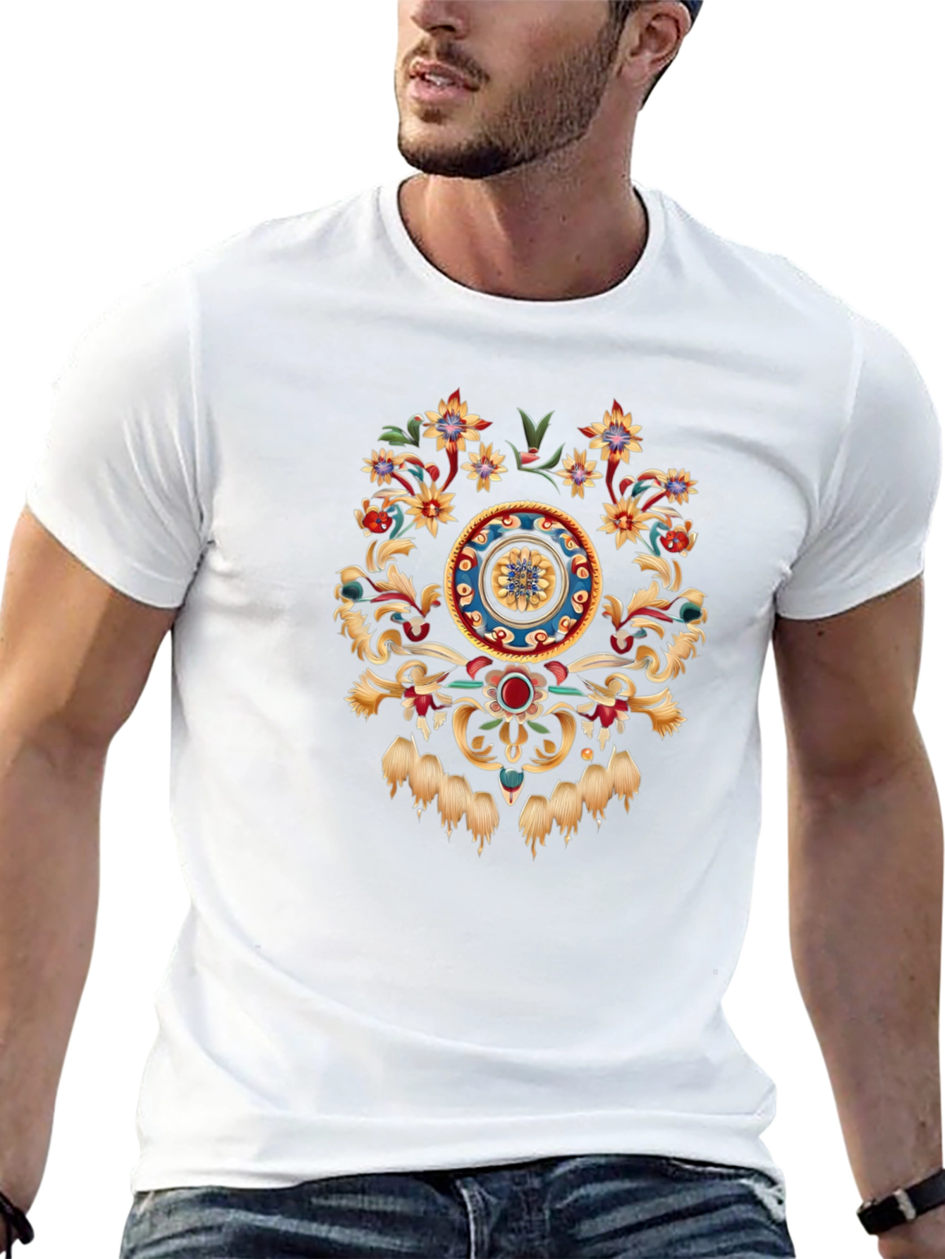 Ornate Floral Medallion Black T-Shirt
