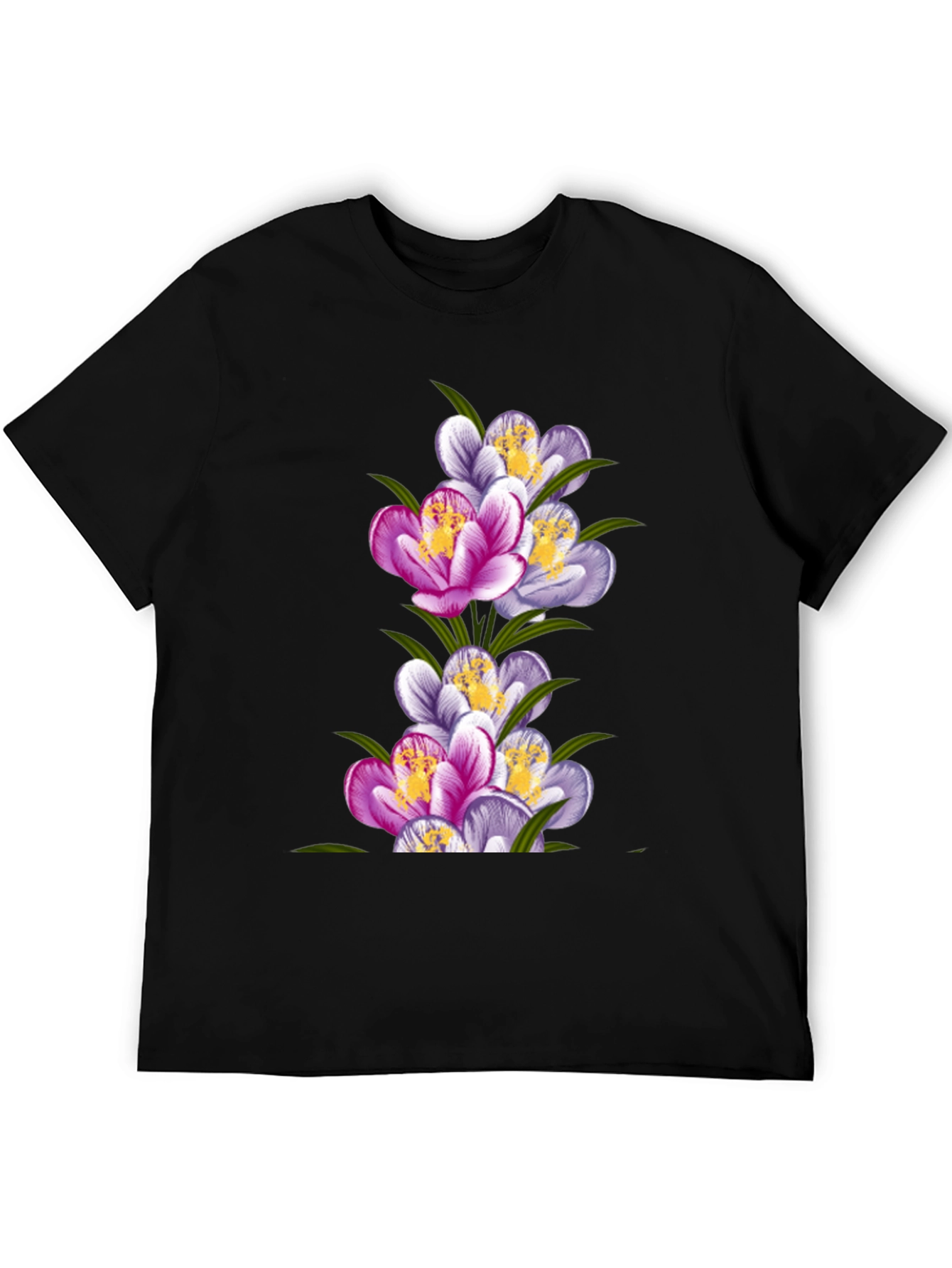 Floral Crocus Graphic Tee - Black Cotton T-Shirt
