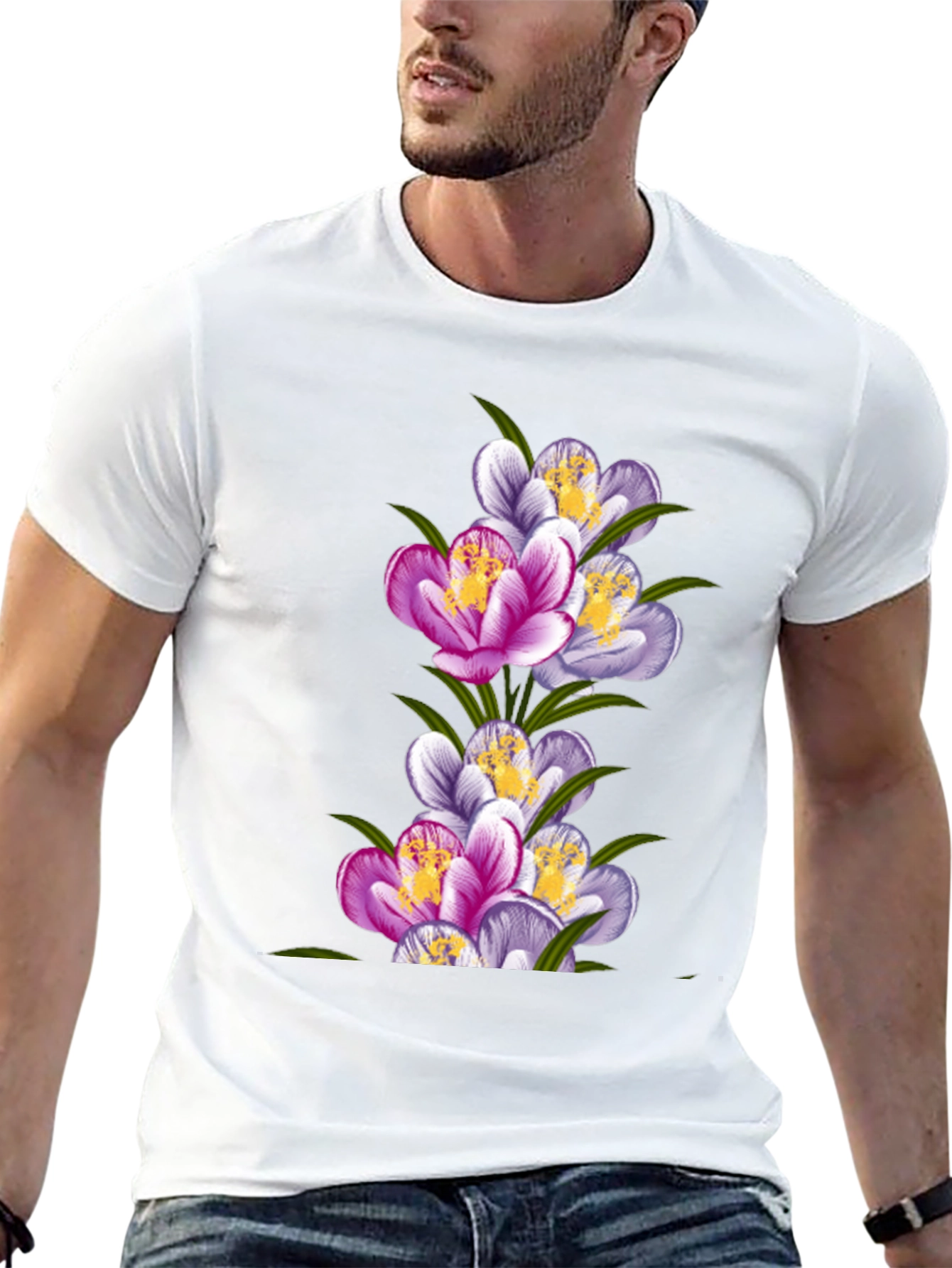Floral Crocus Graphic Tee - Black Cotton T-Shirt