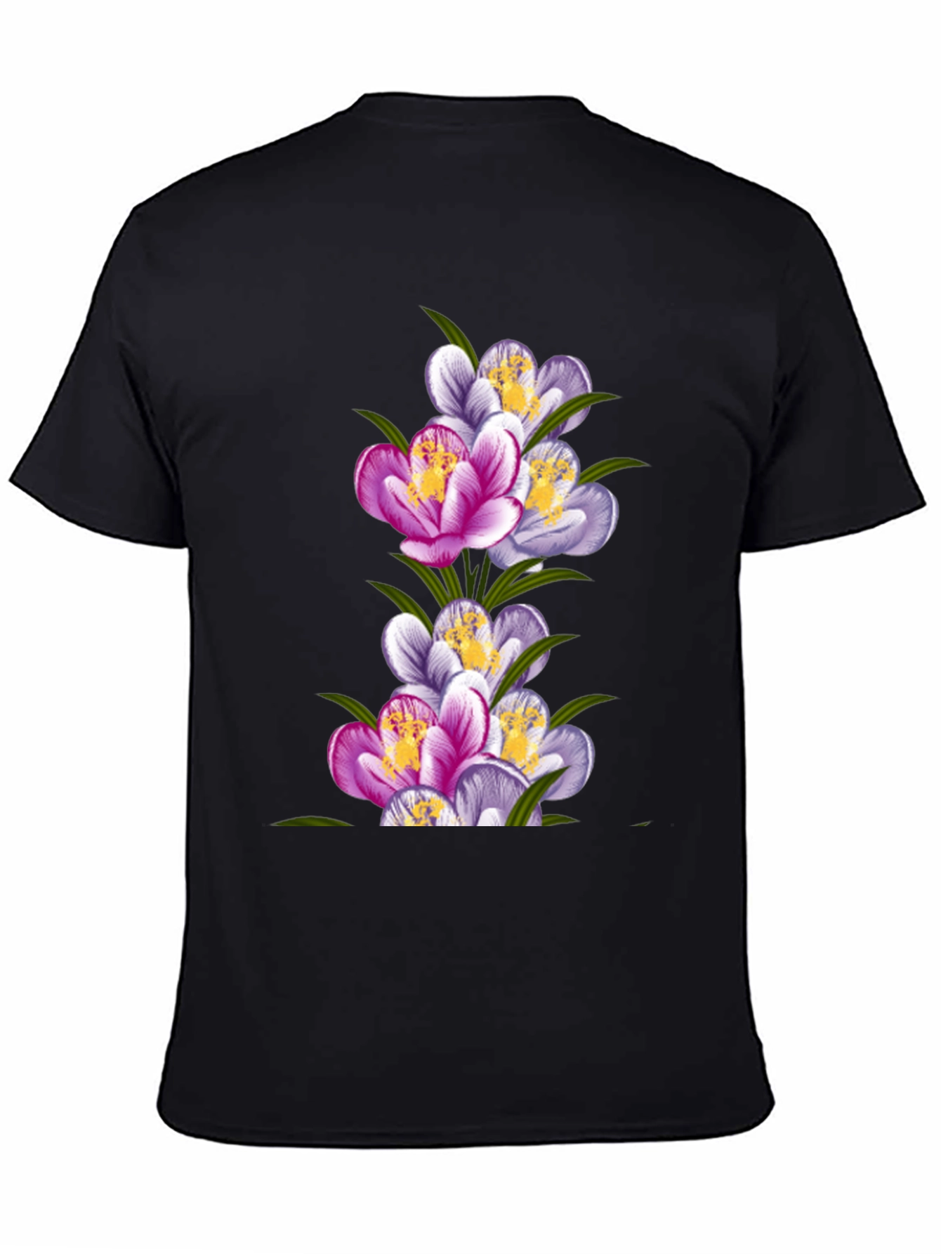 Floral Crocus Graphic Tee - Black Cotton T-Shirt