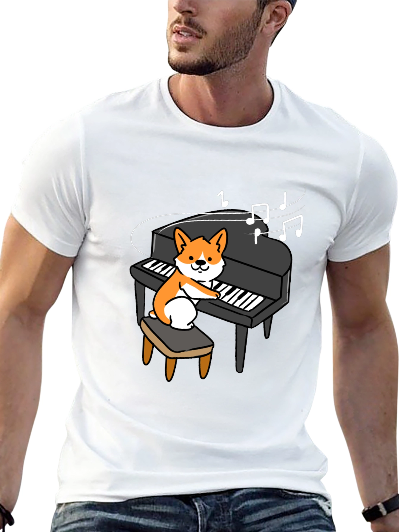 Musical Corgi Piano Player Graphic Tee