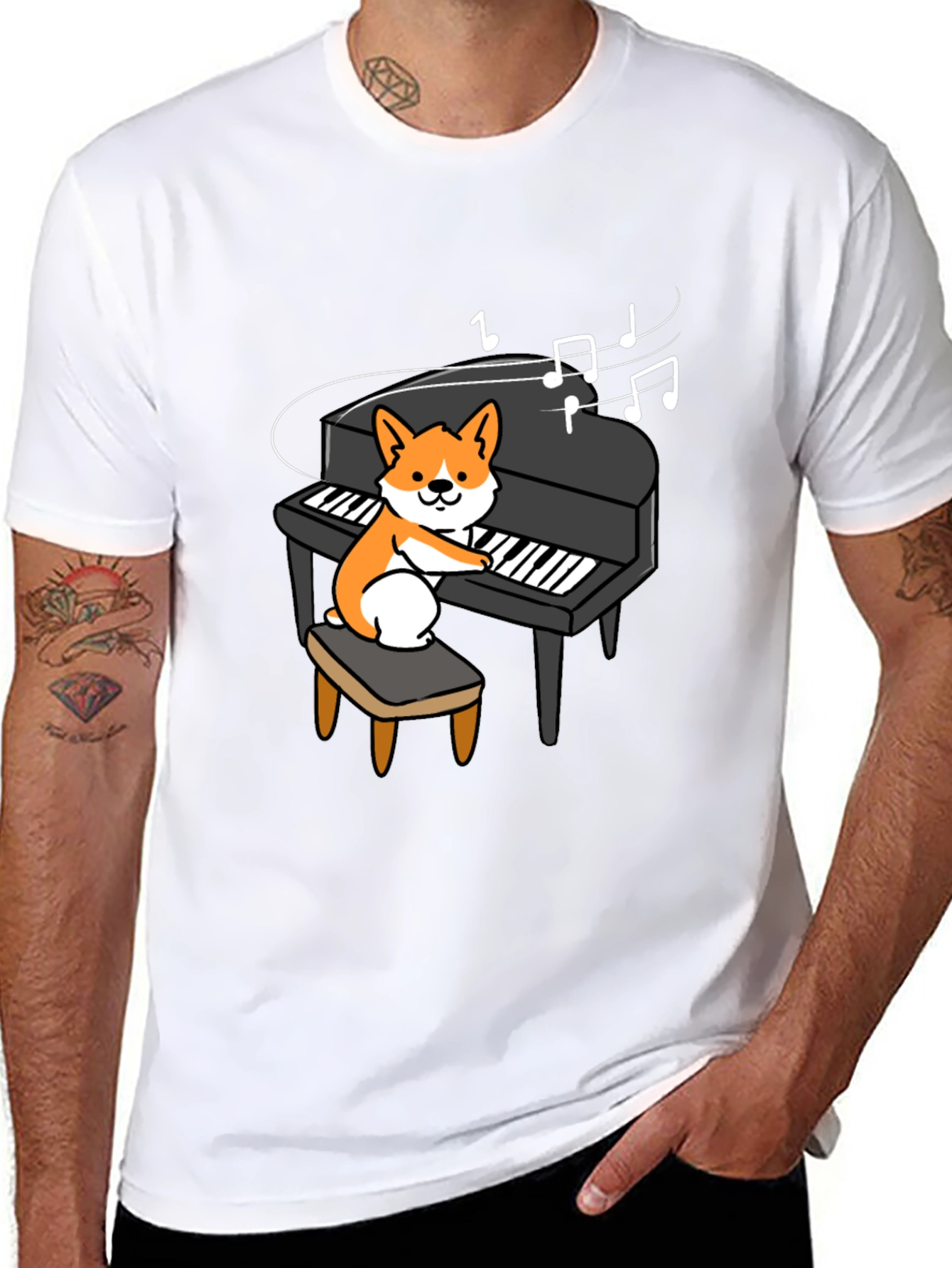 Musical Corgi Piano Player Graphic Tee