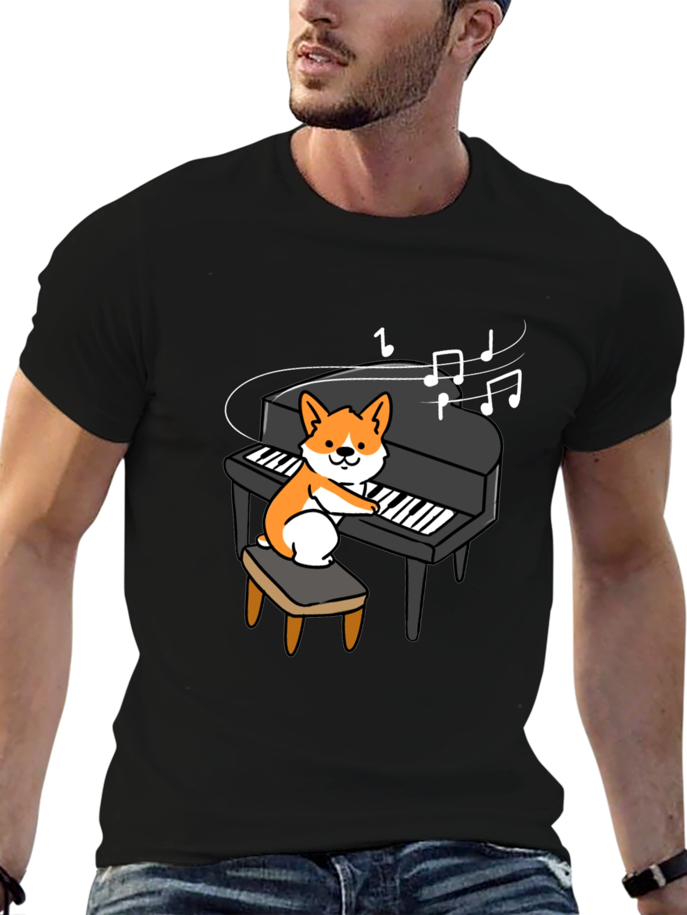 Musical Corgi Piano Player Graphic Tee