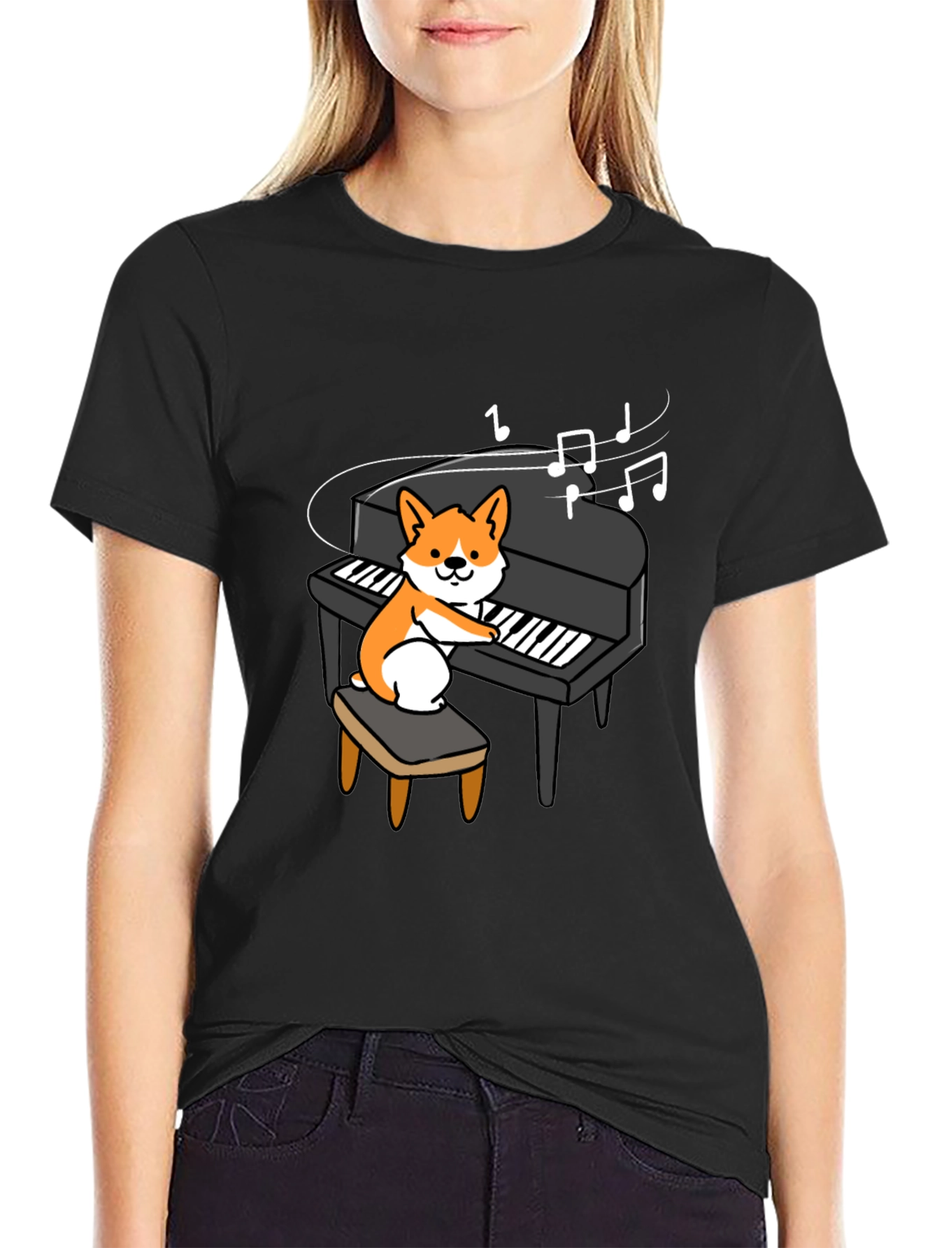 Musical Corgi Piano Player Graphic Tee