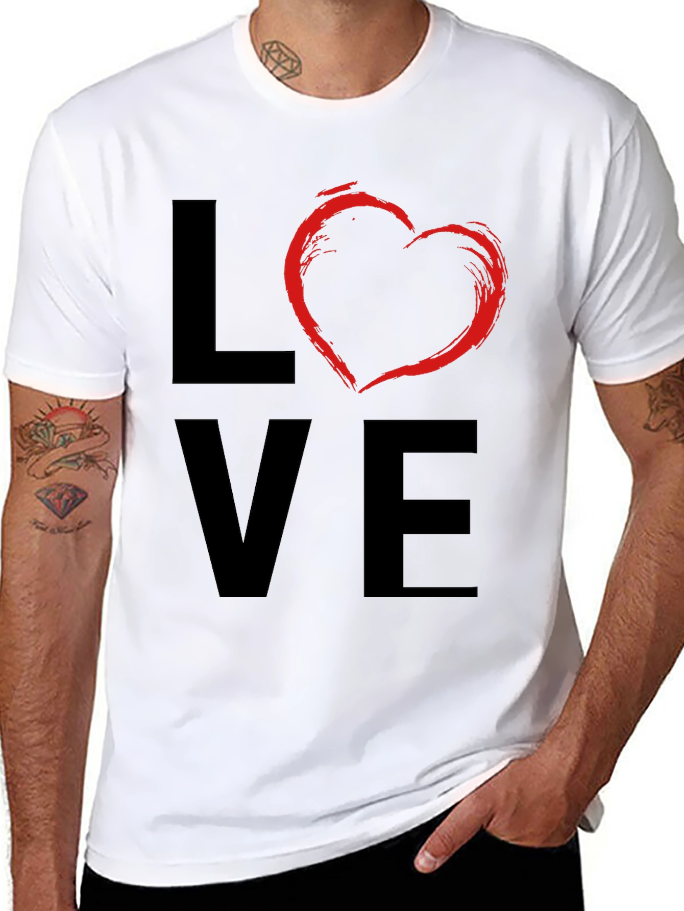 Love Heart Graphic Mens Black T-Shirt
