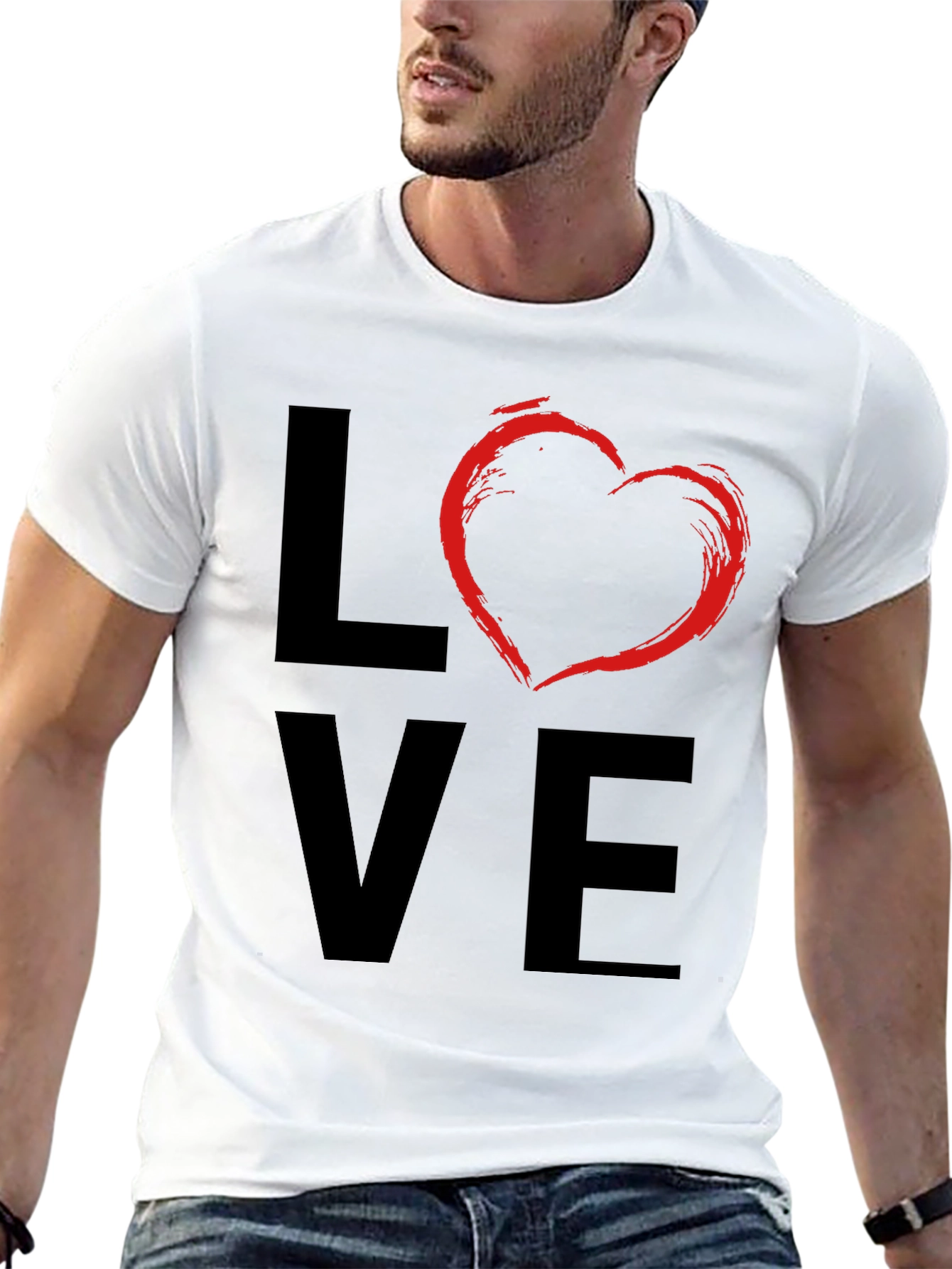 Love Heart Graphic Mens Black T-Shirt