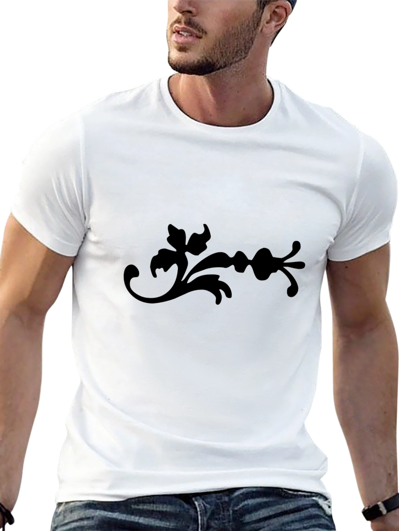 Elegant Black T-Shirt with Ornamental Graphic