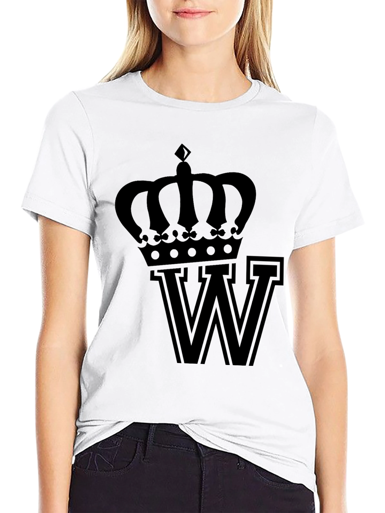 Crown & Letter Graphic Tee - Black Cotton Blend