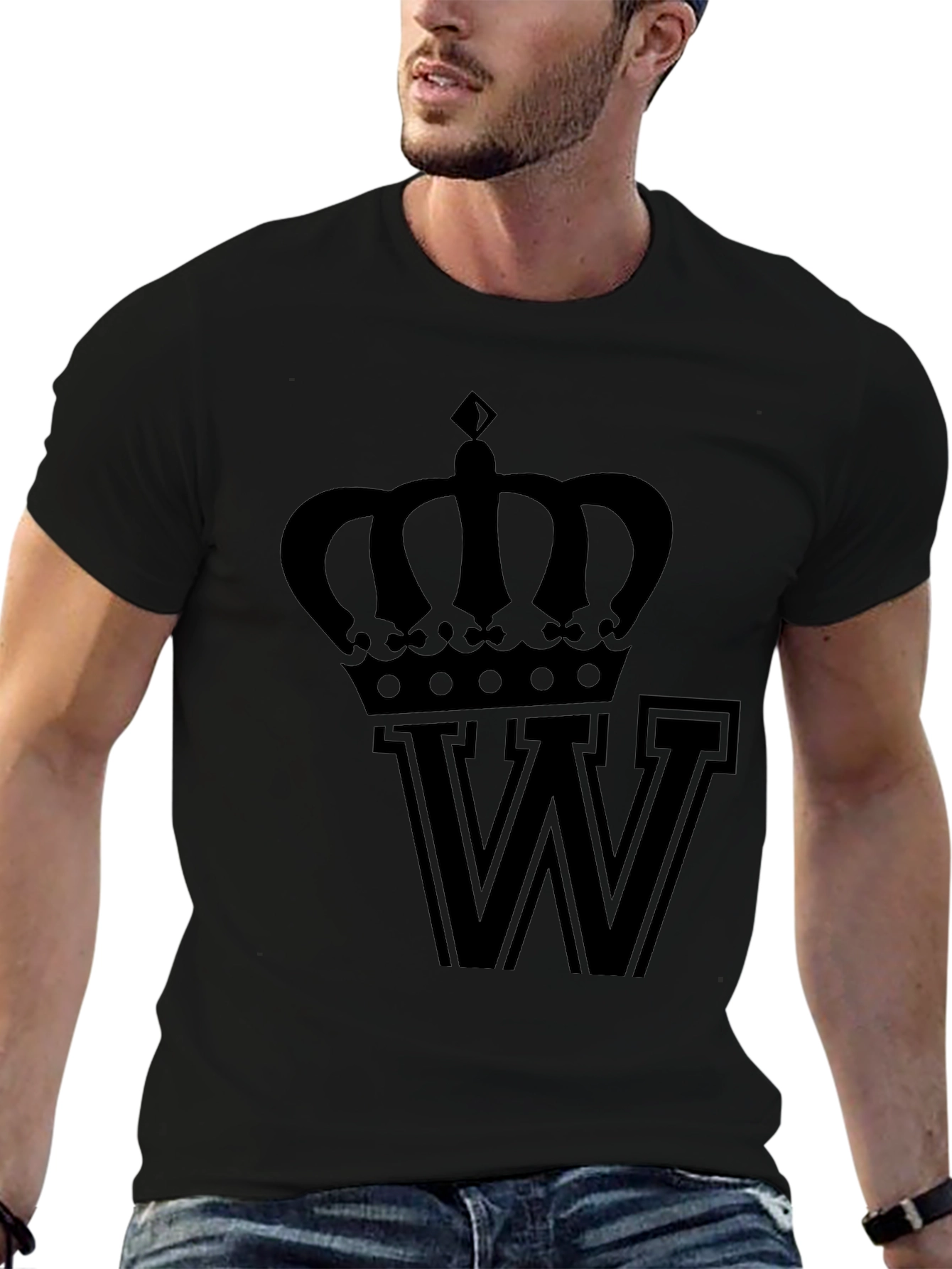 Crown & Letter Graphic Tee - Black Cotton Blend